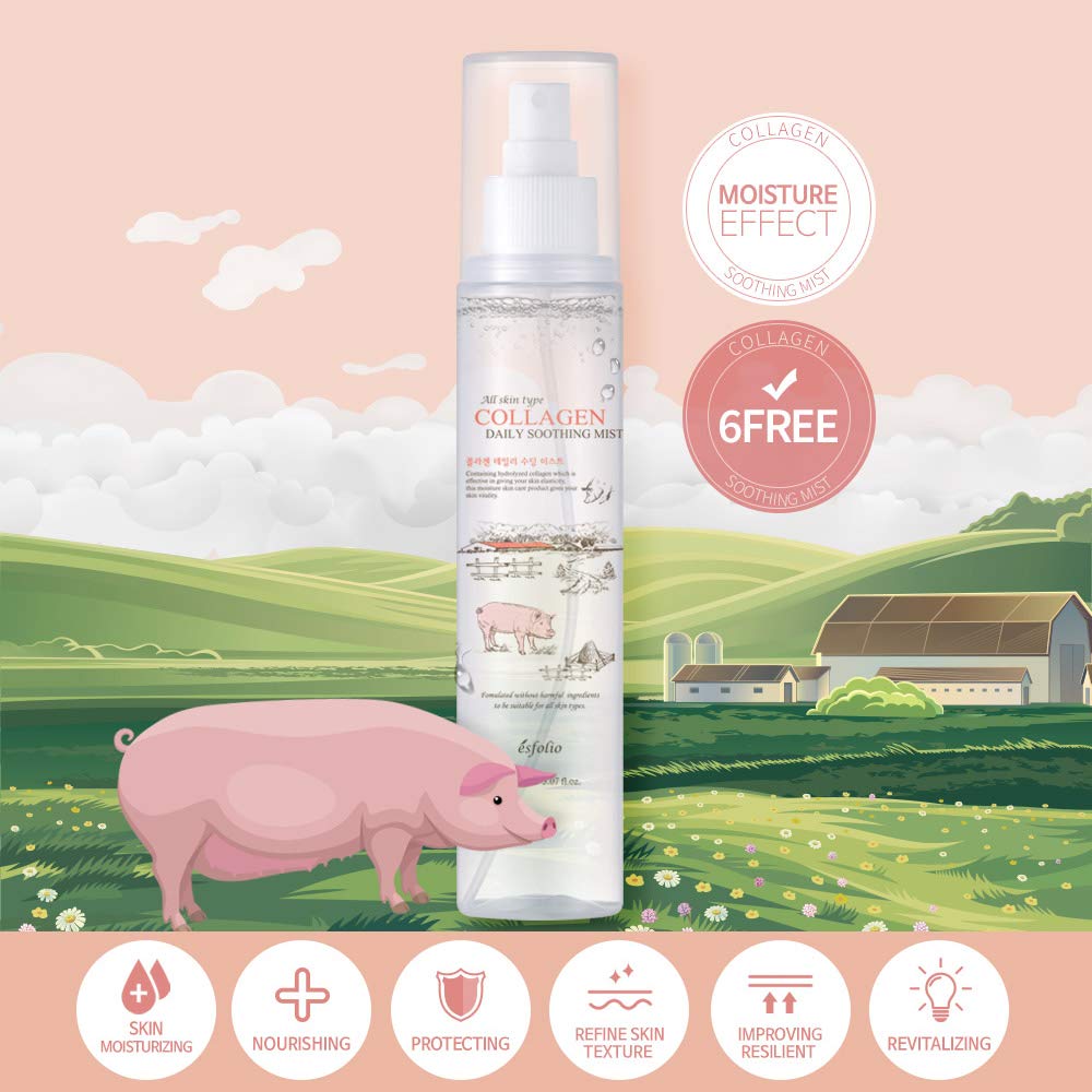 Esfolio Collagen Daily Soothing Mist - Hydrating Facial Spray for Dry & Sensitive Skin | Boosts Elasticity & Softness | Lightweight, Non-Sticky Formula | 150ml (5.07 oz) | Perfect for Travel, Gym & On-the-Go Refreshment