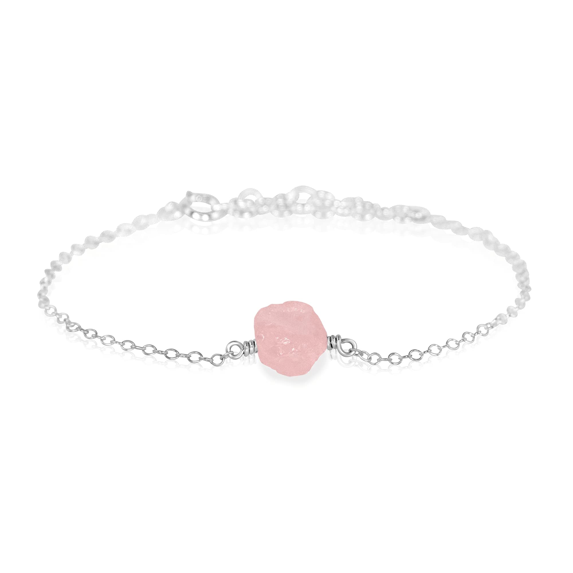 Luna Tide Rose Quartz Raw Nugget Anklet in Sterling Silver - Natural Crystal Healing Jewelry for Women, Boho Chic Ankle Bracelet for Everyday Wear, Yoga & Meditation Accessory