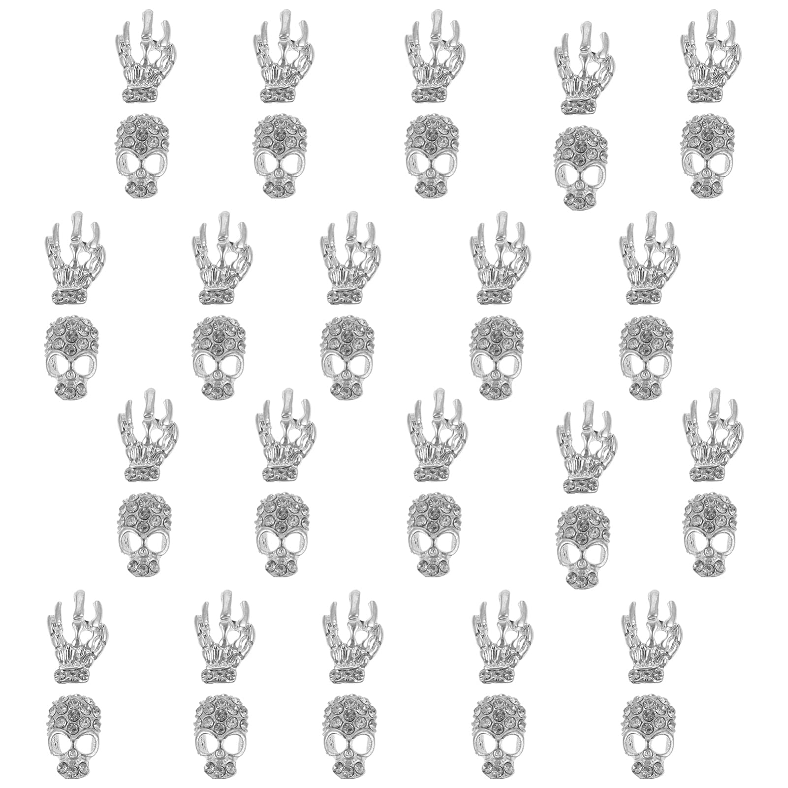 FRCOLOR 40pcs 3D Halloween Skull Nail Charms - Skeleton Hand Nail Art Jewelry Decorations with Glitter for Halloween, Fall Party & Gothic Nail Designs | Perfect for DIY Manicures, Costume Parties & Spooky Nail Art