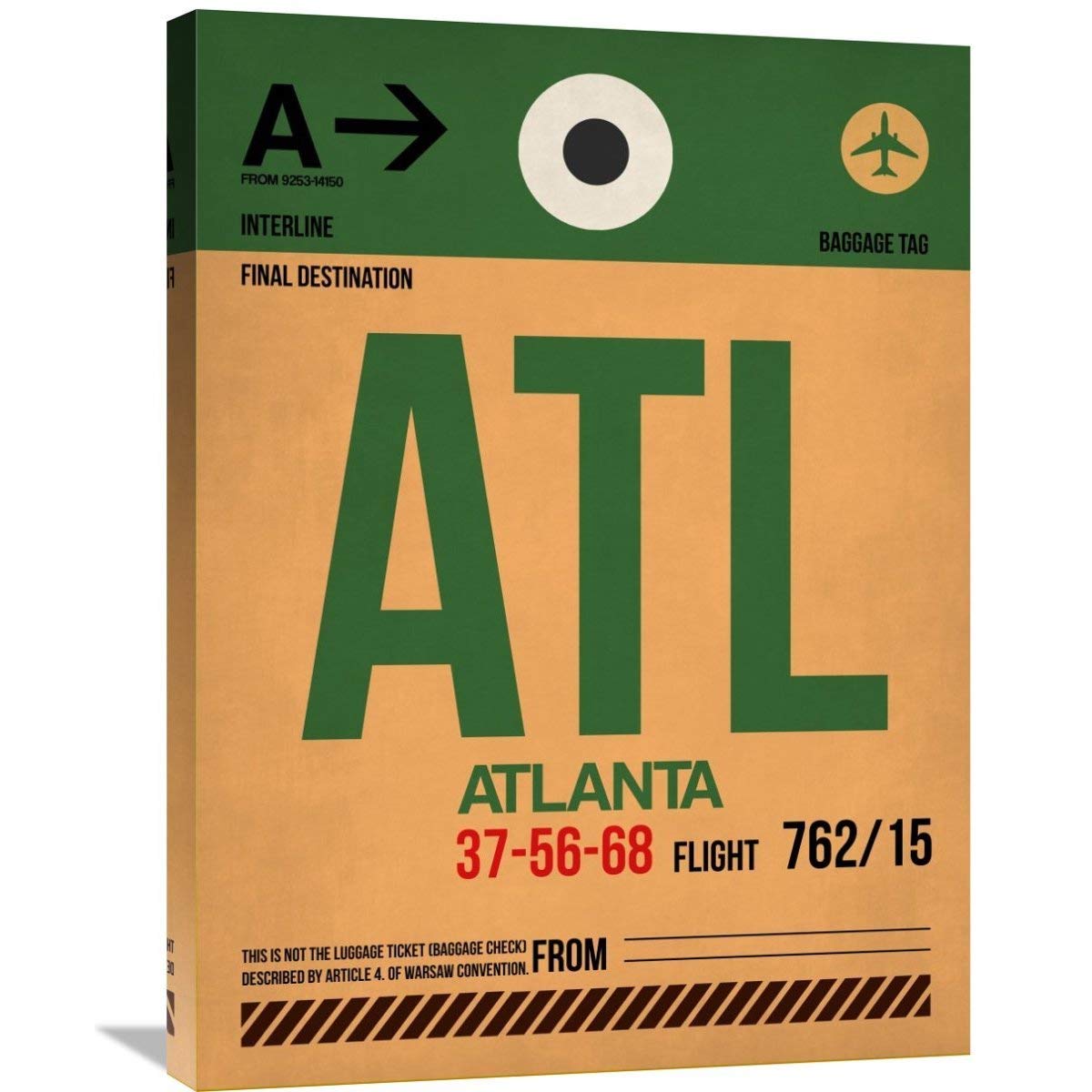 ATL Atlanta Skyline Luggage Tag Stretched Canvas Wall Art - 48x36 Inches Large Modern Home Decor for Living Room, Bedroom & Office