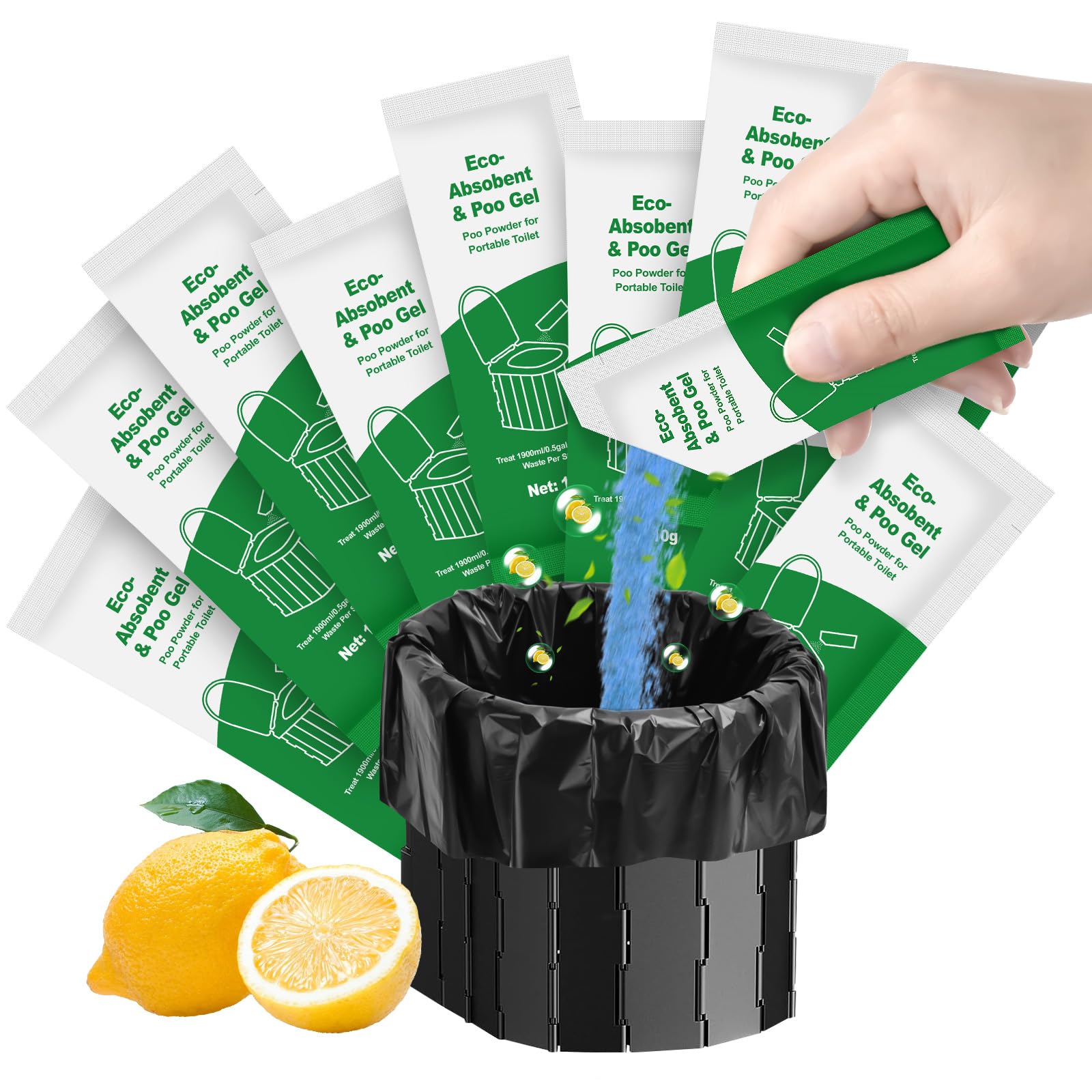 **20 Pack Portable Toilet Gel for Camping & Hiking – Biodegradable Poo Gel Powder for Portable Toilets, Emergency & Outdoor Use – Ideal for RV, Travel, and Survival Kits**