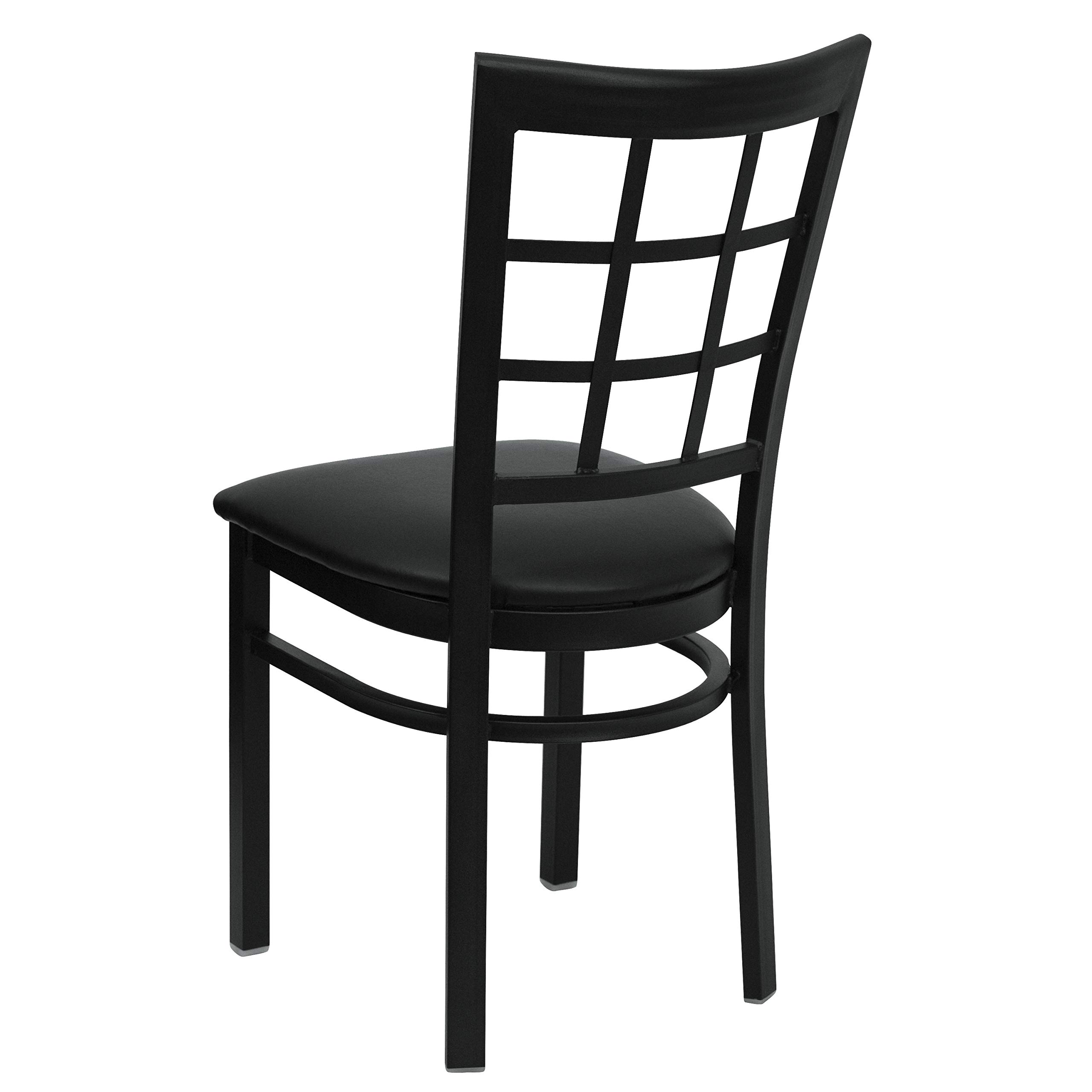 2 Pack Black Metal Restaurant Chairs with Vinyl Upholstery - Heavy Duty Commercial Dining Chairs for Cafes, Diners & Kitchen Counter Seating