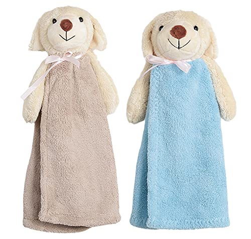 Blue Bear Hanging Hand Towels - Super Soft & Absorbent Kitchen & Bathroom Towels for Kids - Cute Animal Themed Gift (Khaki Blue Bear, 2 Pack) - Perfect for Nursery, Baby Shower & Home Decor