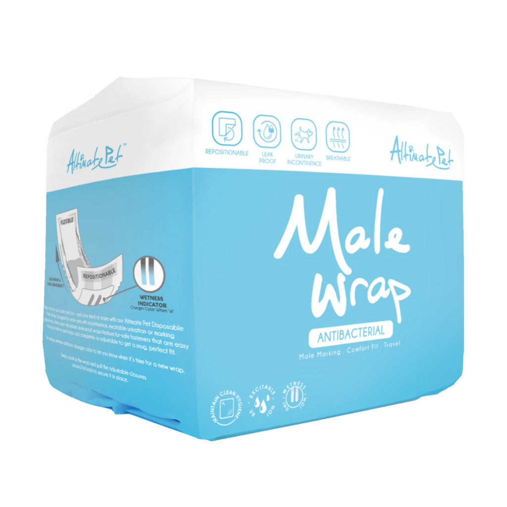 Altimate Pet Antibacterial Disposable Male Dog Wraps - 5 Sizes (Toy, Small, Medium, Large, Giant) - Highly Absorbent & Adjustable Strap - Ideal for House Training, Travel & Senior Dogs with Incontinence Issues