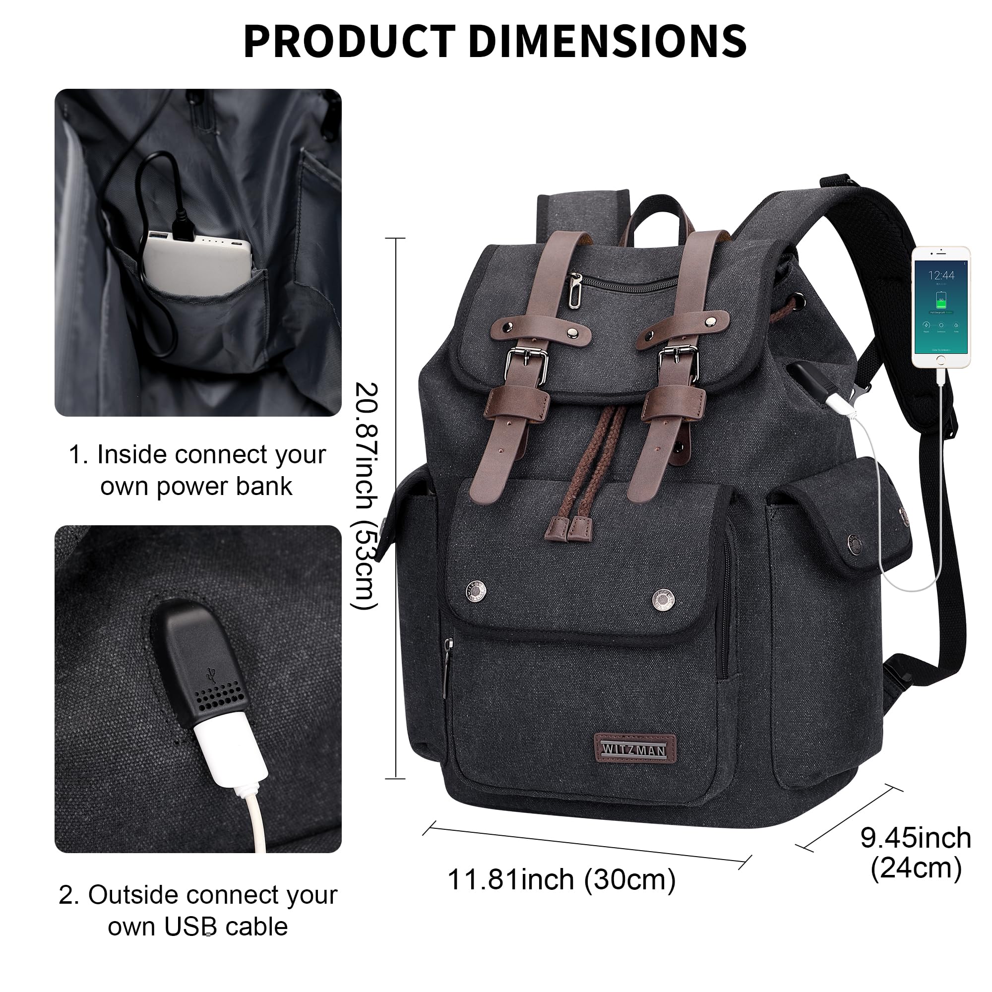 Vintage Canvas Backpack for Men - High Capacity Travel Rucksack for Hiking & Daily Use