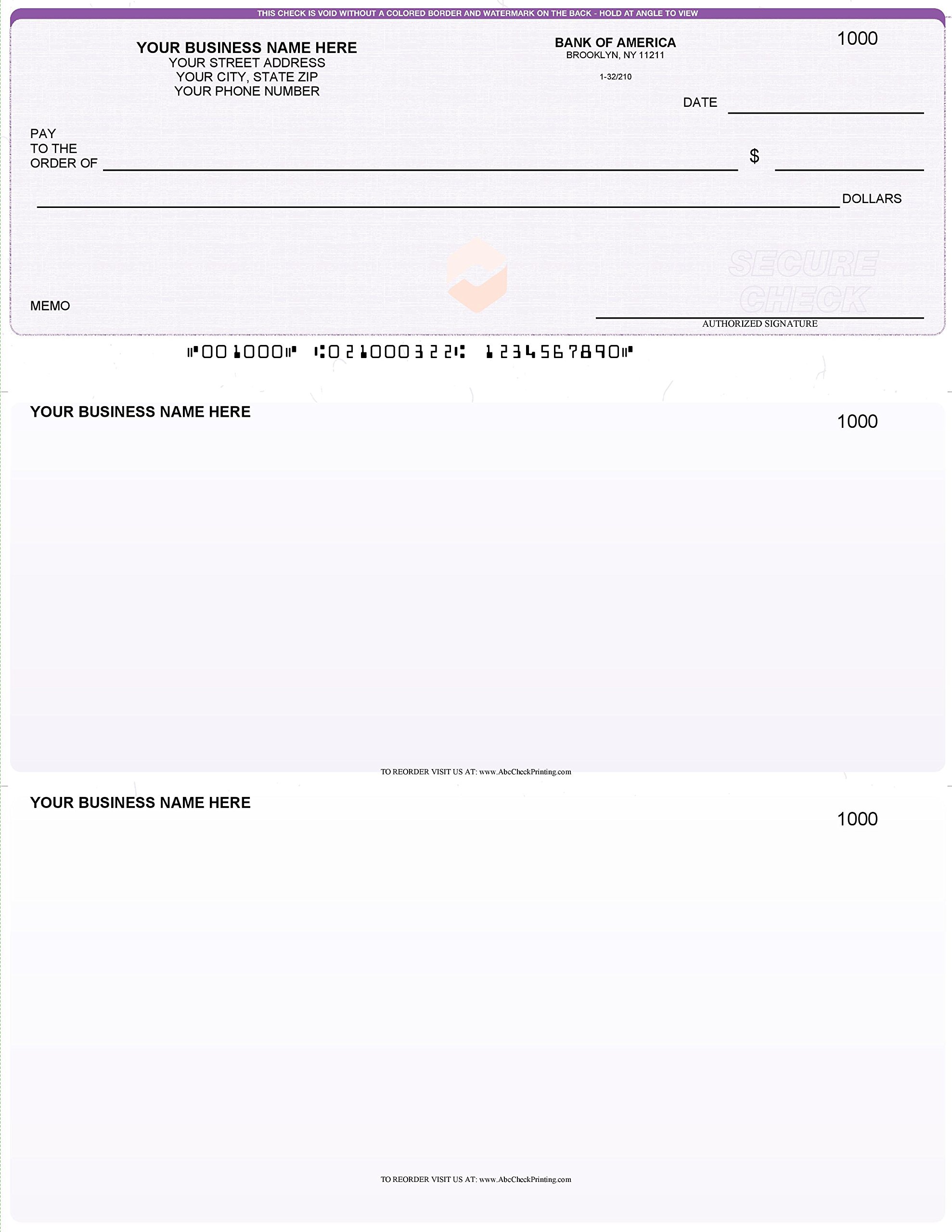 ABC Computer Checks Compatible with QuickBooks - Top-Tear Check Printing, Purple Linen Design (1000 Sheets) | Perfect for Small Business Accounting & Office Check Processing