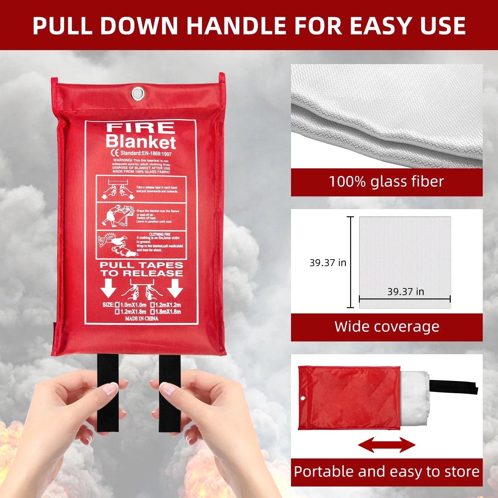 Fire Blanket - Emergency Fire Safety Blanket for Kitchen, Grill & Camping - Flame Retardant & Heat Resistant - Perfect for Home, Office & Outdoor Use