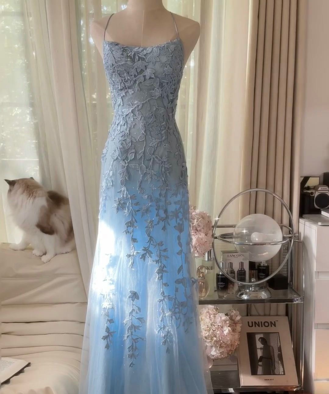 Elegant Blue Applique Prom Dress - Backless Evening Gown for Women J6551 | Perfect for Homecoming, Formal Dances & Special Occasions