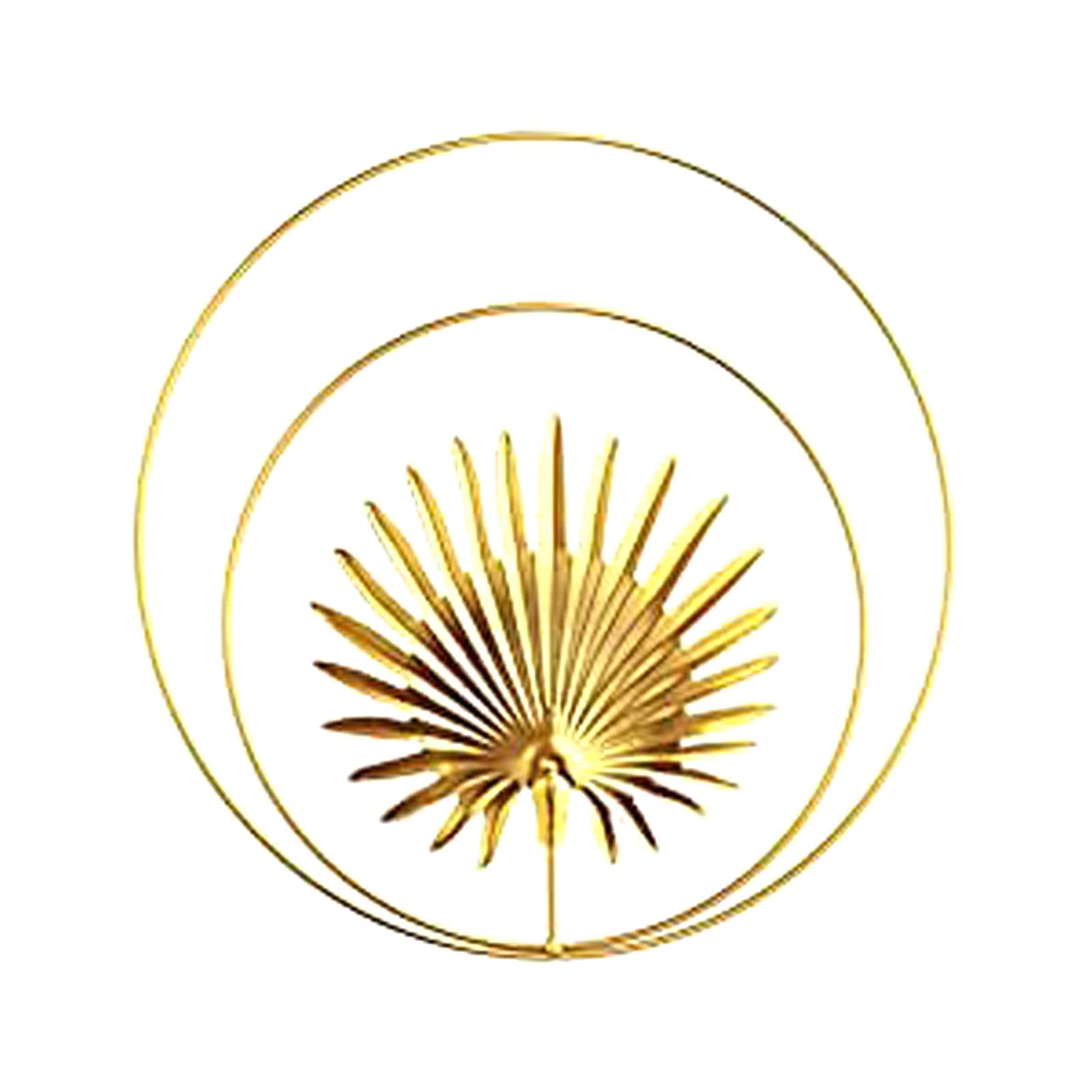 Nordic Style Gold Metal Wall Art Decor - 28cm Round Leaves Wall Decoration for Living Room, Bedroom, Kitchen & Hotel | Home Ornaments for Girls Room & Modern Interior Design | Perfect for Boho, Minimalist & Scandinavian Style Homes