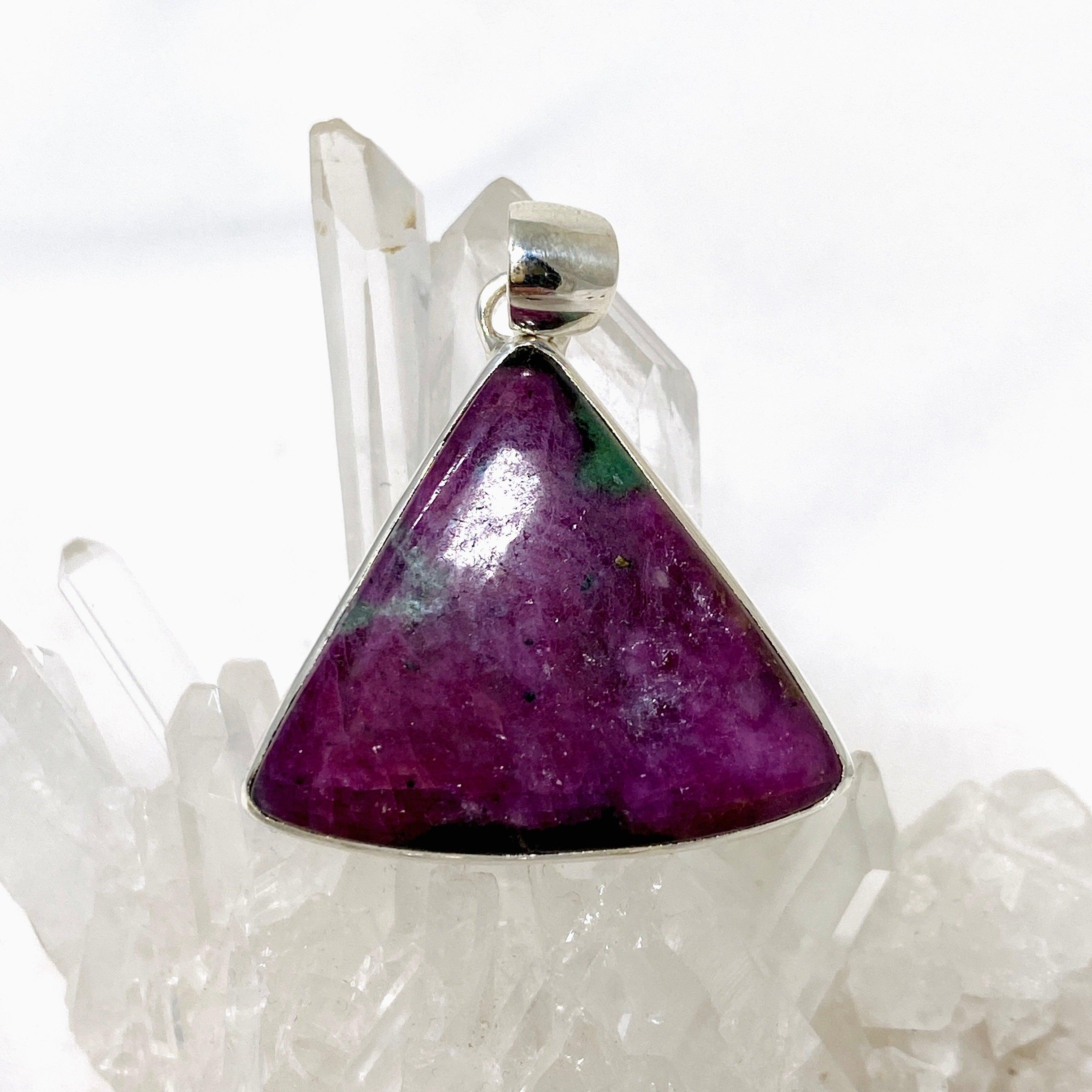 Natural Ruby in Zoisite Triangle Pendant Necklace - KPGJ4505 | Healing Crystal Jewelry for Meditation & Energy Balancing
