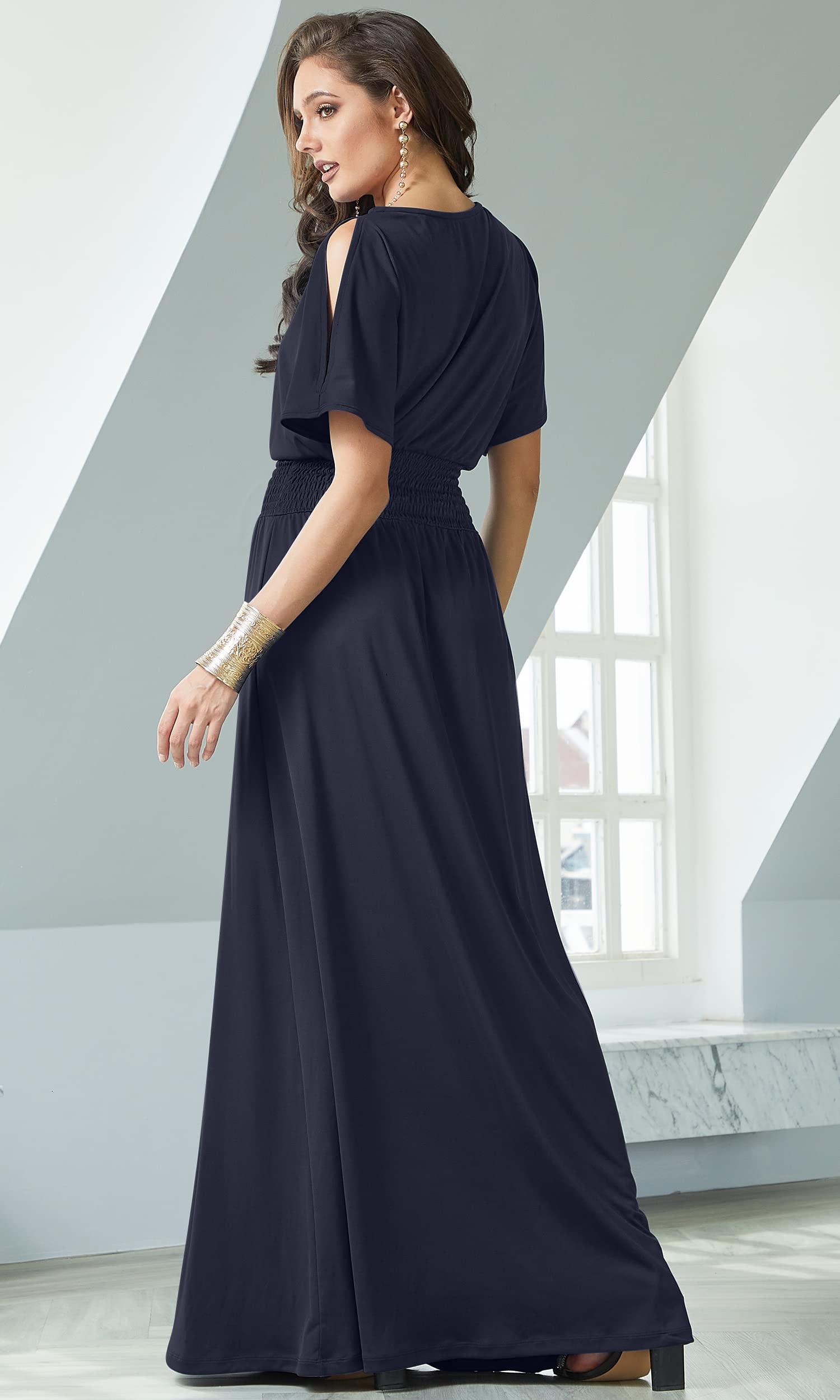 Elegant Women's Split Sleeve Smocked Cocktail Long Maxi Dress - Perfect for Evening Parties, Weddings & Special Occasions