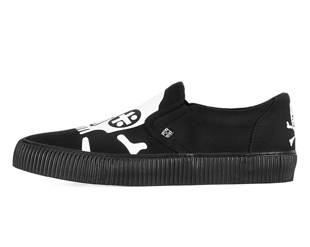 Black Skull Canvas Slip On Sneakers for Men - Comfortable Casual Shoes for Streetwear, Skateboarding & Everyday Wear