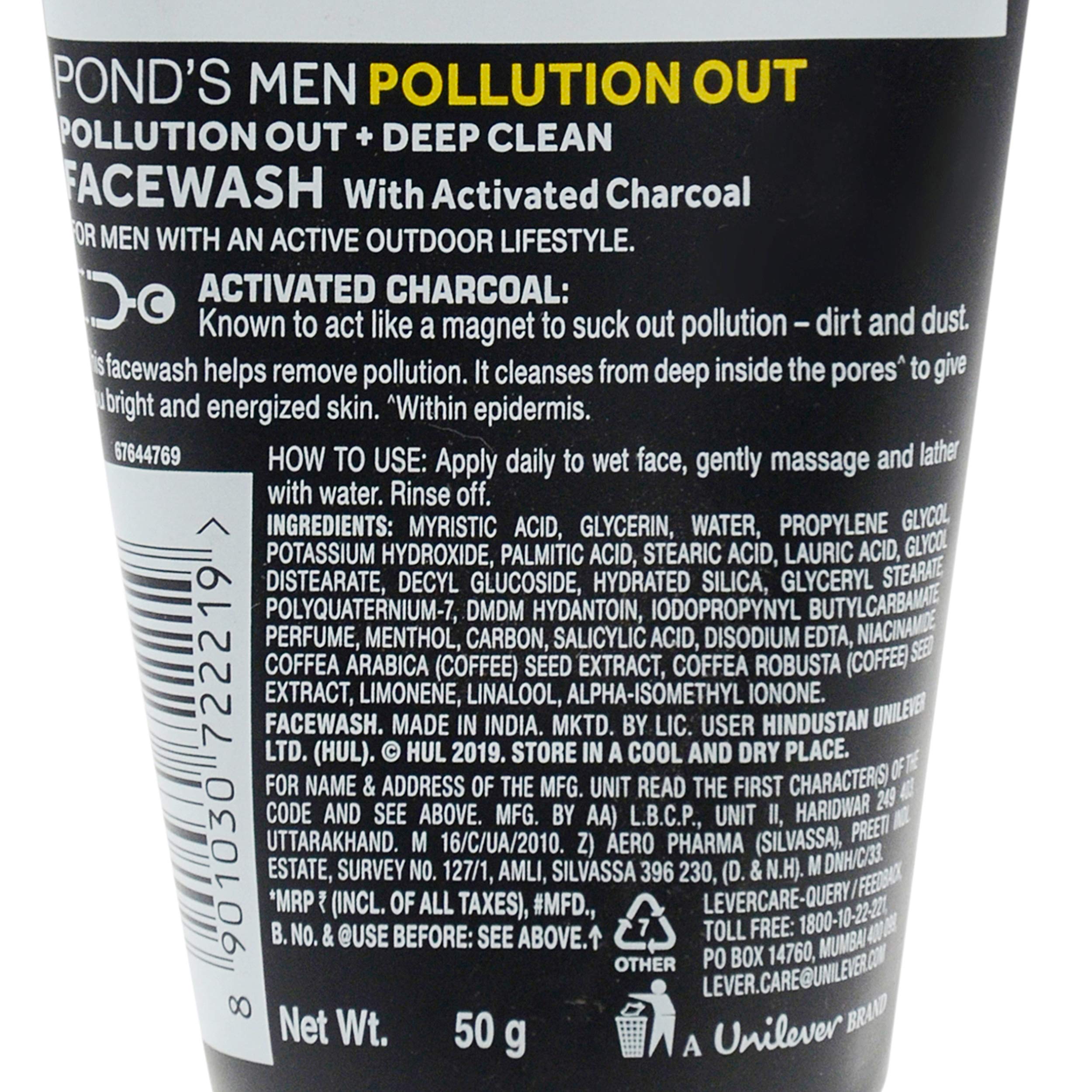 Pond's Men Pollution Out Facial Cleanser - 50g | Deep Cleansing & Detoxifying Face Wash for Men | Perfect for Daily Skincare & Removing Dirt, Oil & Pollution