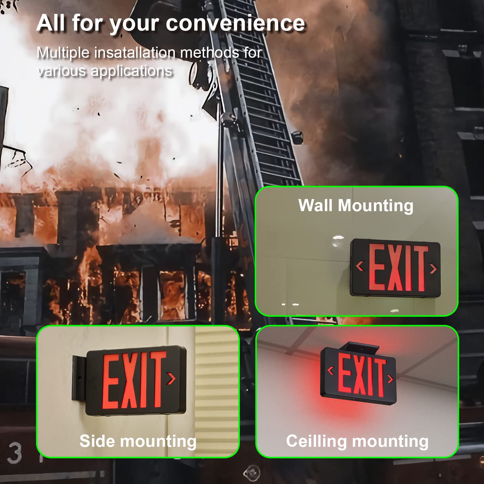 TANLUX Red LED Exit Sign with Black Housing - UL Listed Emergency Exit Light with Battery Backup, AC 120/277V - Commercial Grade for Offices, Warehouses & Public Buildings (1 Pack)