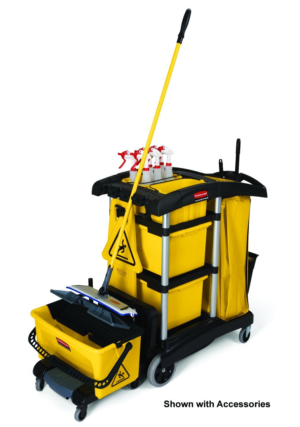 Rubbermaid Commercial High-Capacity Cleaning Cart with Storage Bins, Zippered Vinyl Bag & Wheels - Black Janitorial Supply Cart for Schools, Offices & Facilities - Ideal for Transporting Mops, Brooms & Cleaning Supplies