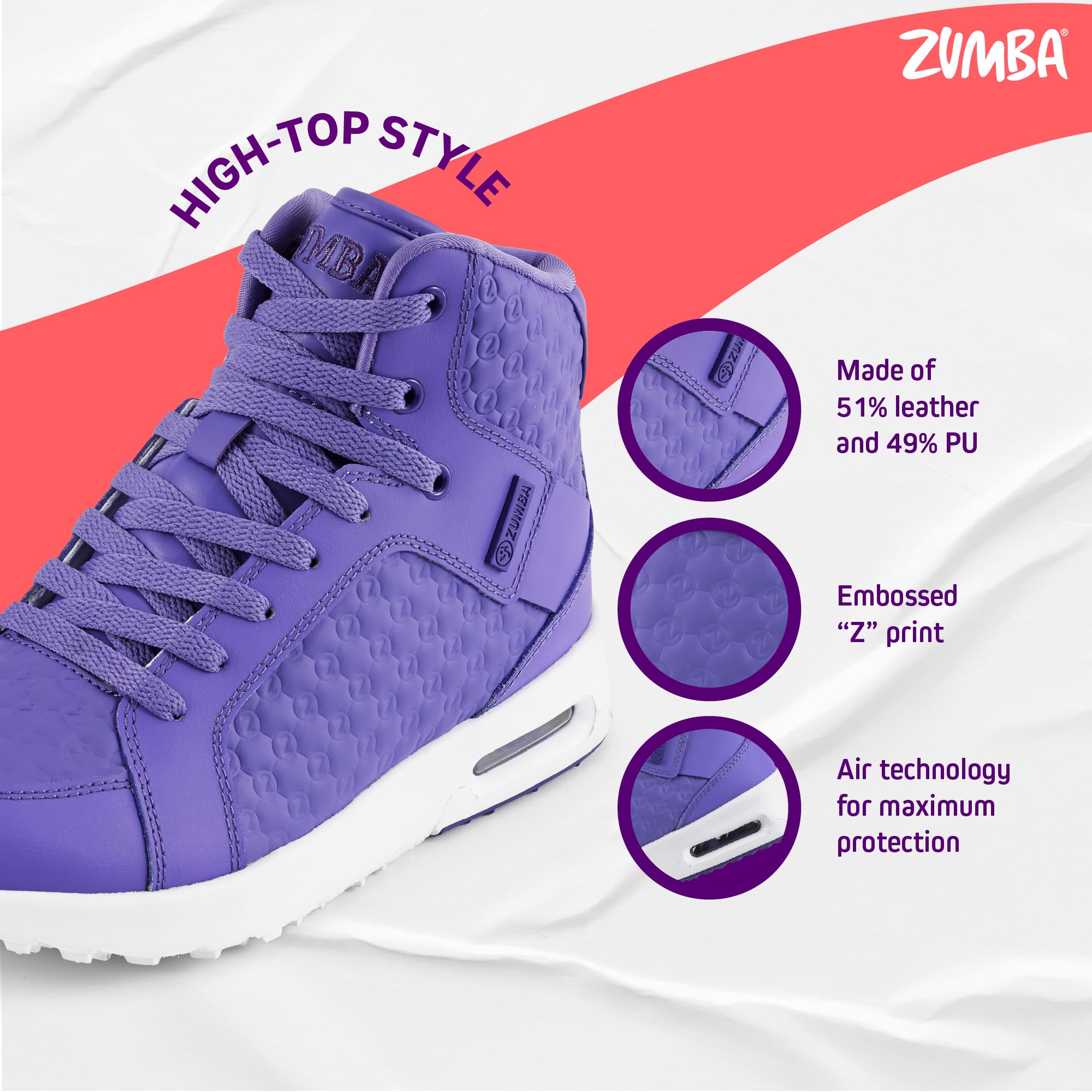 ZUMBA Street Boss Women's High Top Sneakers - Comfortable Gym & Dance Shoes for Workout, Fitness, and Active Wear - Perfect for Zumba Classes, Dance Practice, and Gym Sessions