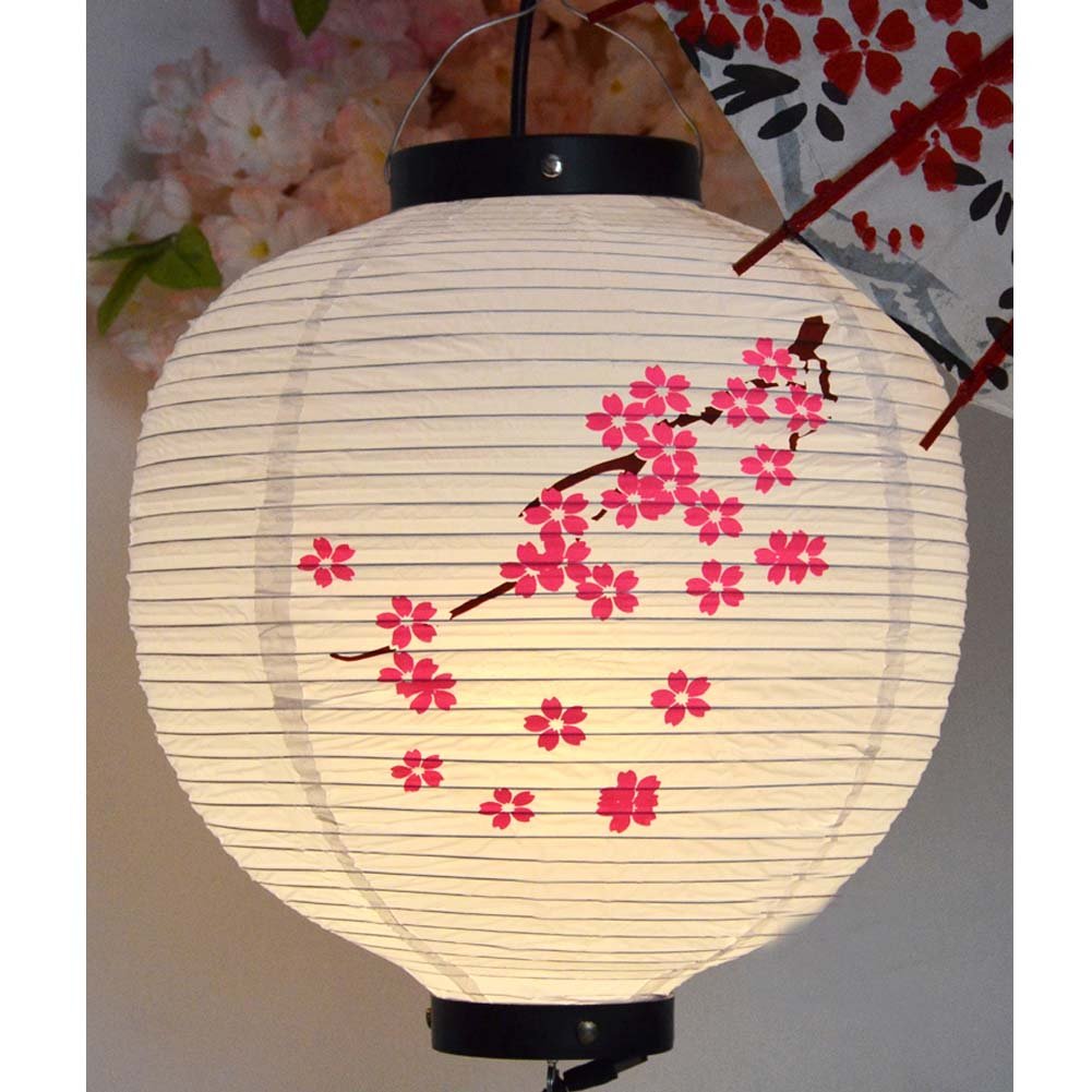 Japanese Style Hanging Lanterns - White Sakura Folding Paper Lanterns for Sushi Bars, Restaurants, Home & Outdoor Decor | Perfect for Asian-Themed Parties, Zen Gardens & Interior Design