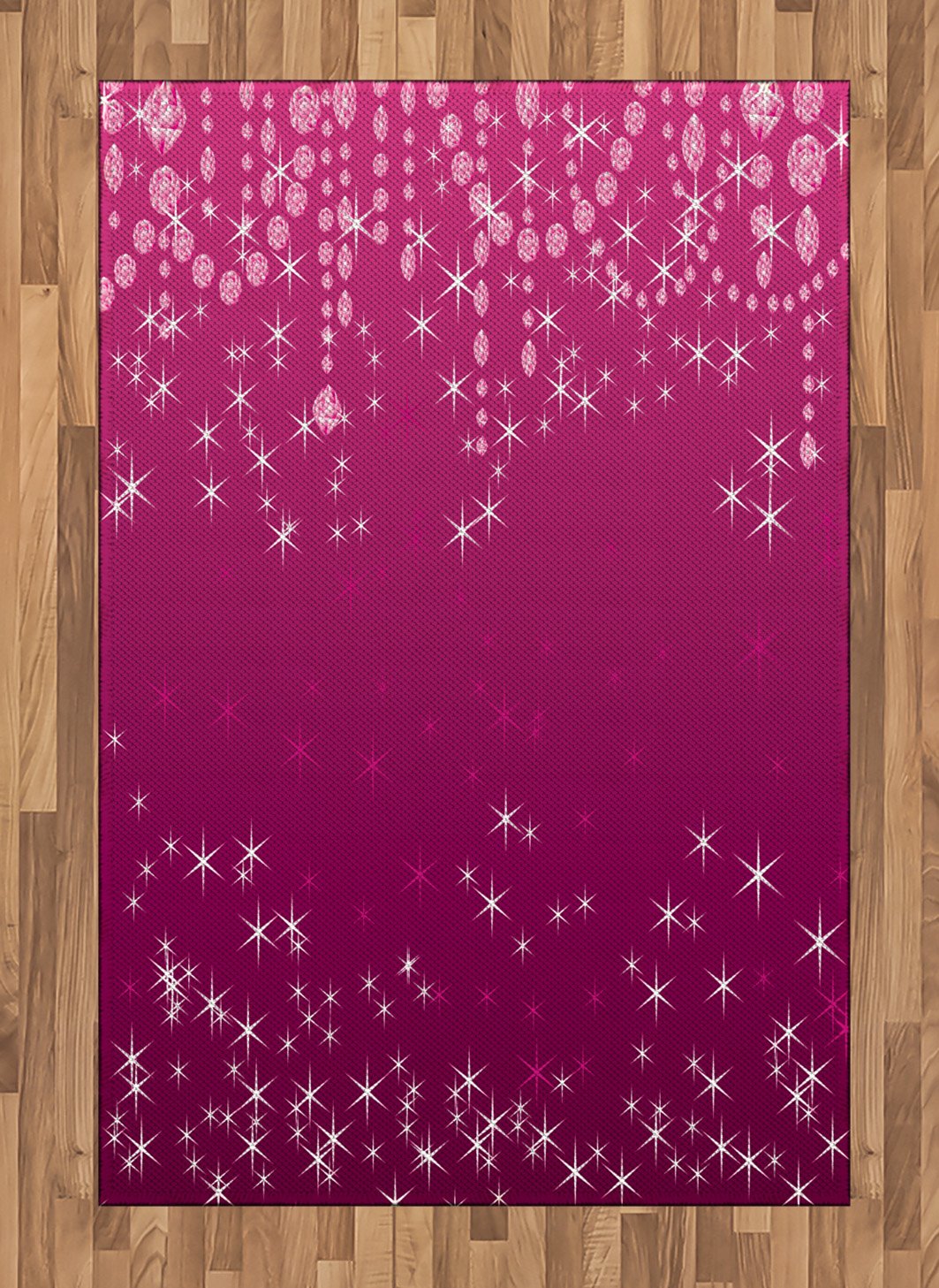 Lunarable Diamonds Area Rug - Abstract Feminine Design with Tiny Stars & Drops, Girly Digital Print Flat Woven Accent Rug for Living Room, Bedroom, Dining Room - 4' x 5.7' Magenta White - Perfect for Boho Chic Decor, Girls' Bedroom & Modern Home Styling