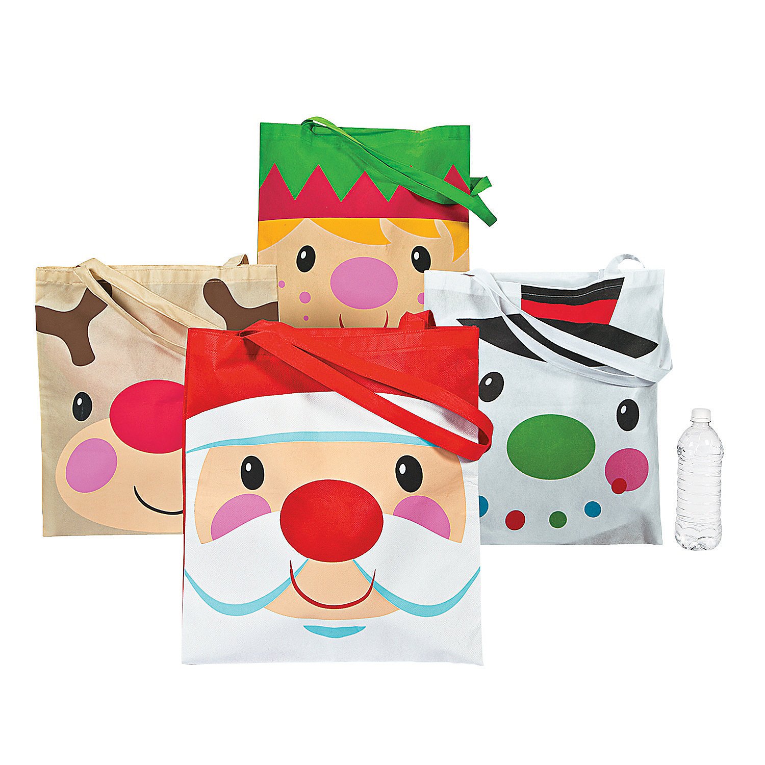 Christmas Character Tote Bags Set of 12 - Holiday Reusable Shopping Bags for Gifts, Parties & Festive Decorations