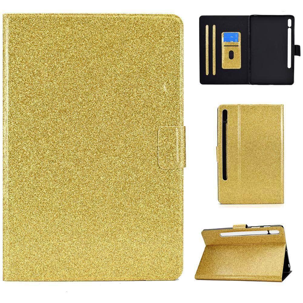 Magnetic Auto Wake Sleep Smart Cover for Samsung Galaxy Tab S7 T870 T875 with Glitter Design & Card Slot - Perfect for Work, Study, and Entertainment