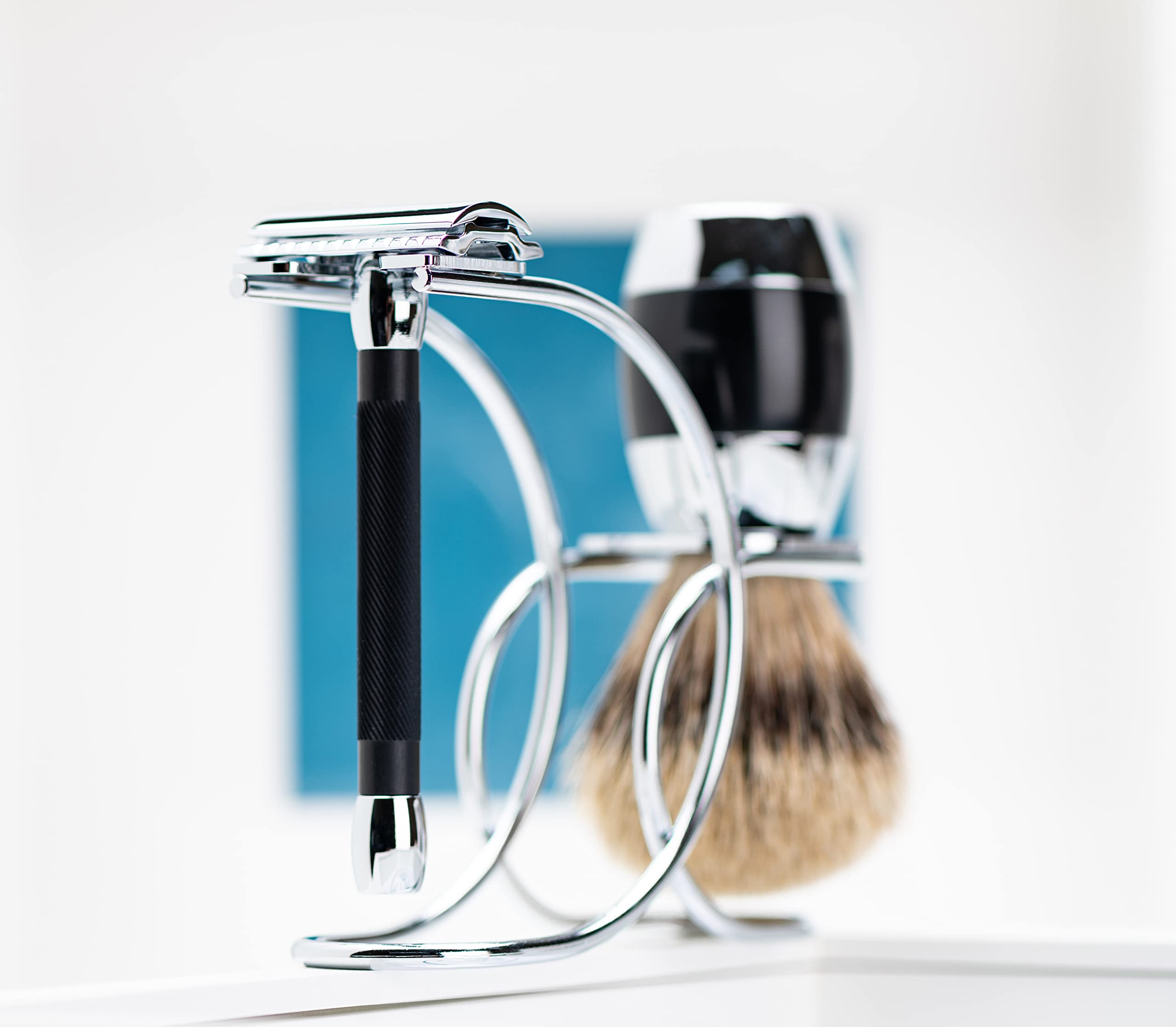 Premium Merkur Long Handled 3-Piece Safety Razor Set for Men - Classic Black Handle - Perfect for Wet Shaving & Travel Grooming Kit