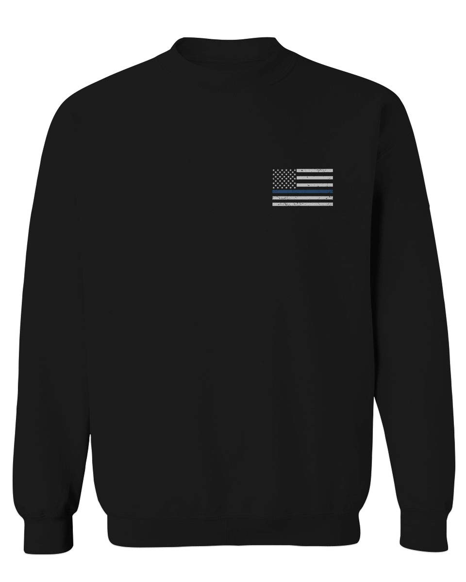 Thin Blue Line USA Police Support American Flag Men's Crewneck Sweatshirt - Patriotic Apparel for Law Enforcement Backers & First Responders