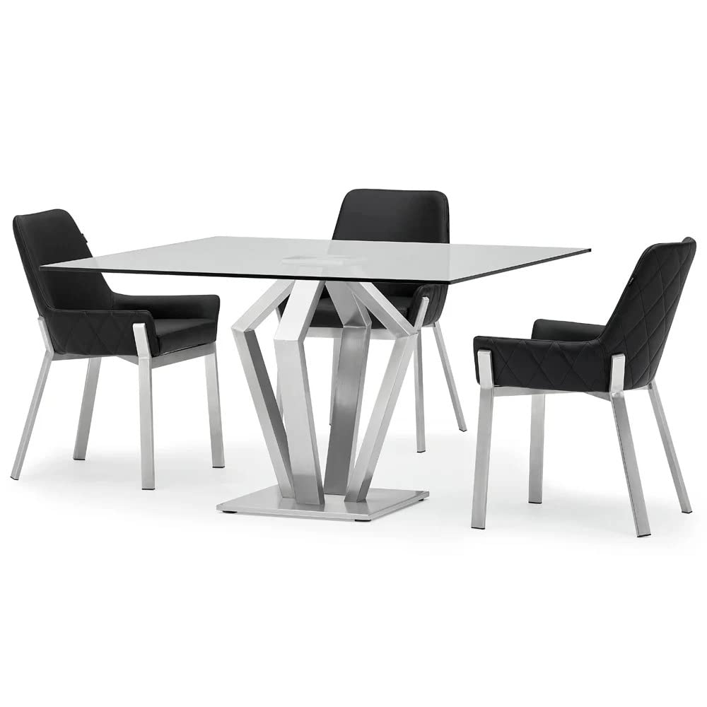 Premium Zuri Furniture Sydney Black Leatherette Dining Chair with Brushed Stainless Steel Legs - Modern Kitchen & Dining Room Seating for Home & Restaurant Use