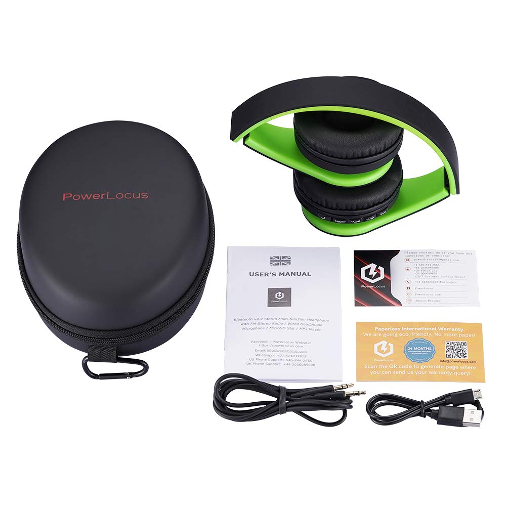 PowerLocus Rose Gold Wireless Bluetooth Headphones with Noise Cancellation - Premium Sound Quality for Gym, Running, Travel & Work (Black/Green)