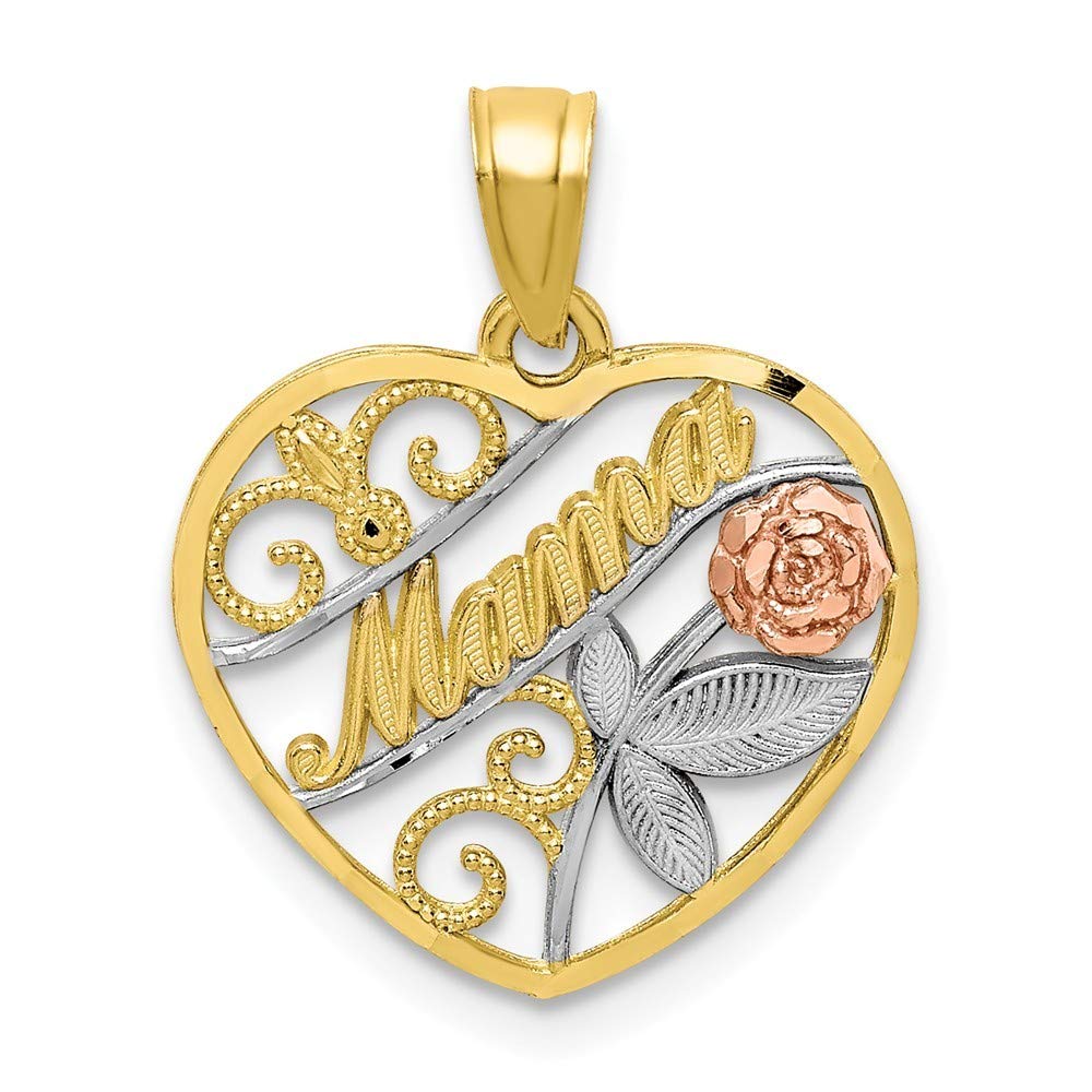 10K Two-Tone White Rhodium Mama Pendant Necklace - Elegant Jewelry Gift for Women, Mothers & Grandmothers - Perfect for Birthdays, Anniversaries & Mother's Day