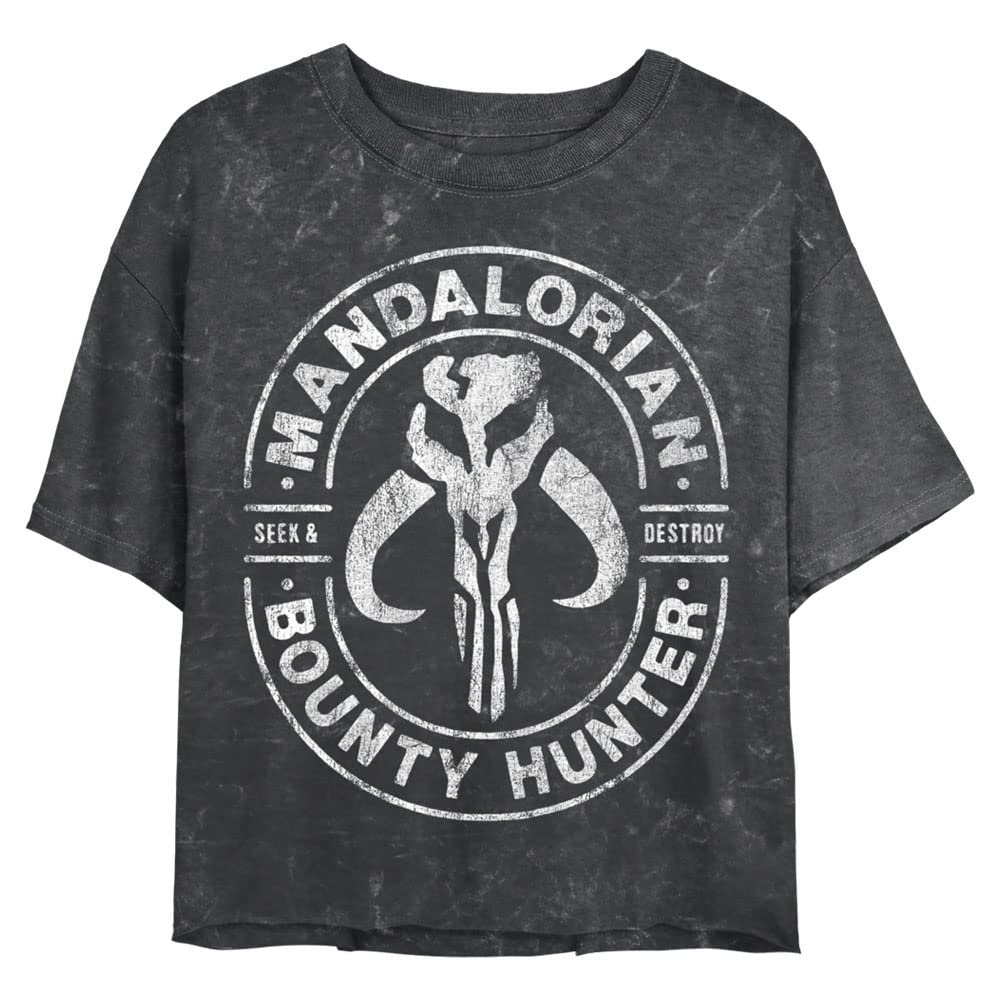 Star Wars Mandalorian Blaster Graphic Women's Vintage Wash Short Sleeve Crop Top T-Shirt | Casual Cosplay & Everyday Streetwear