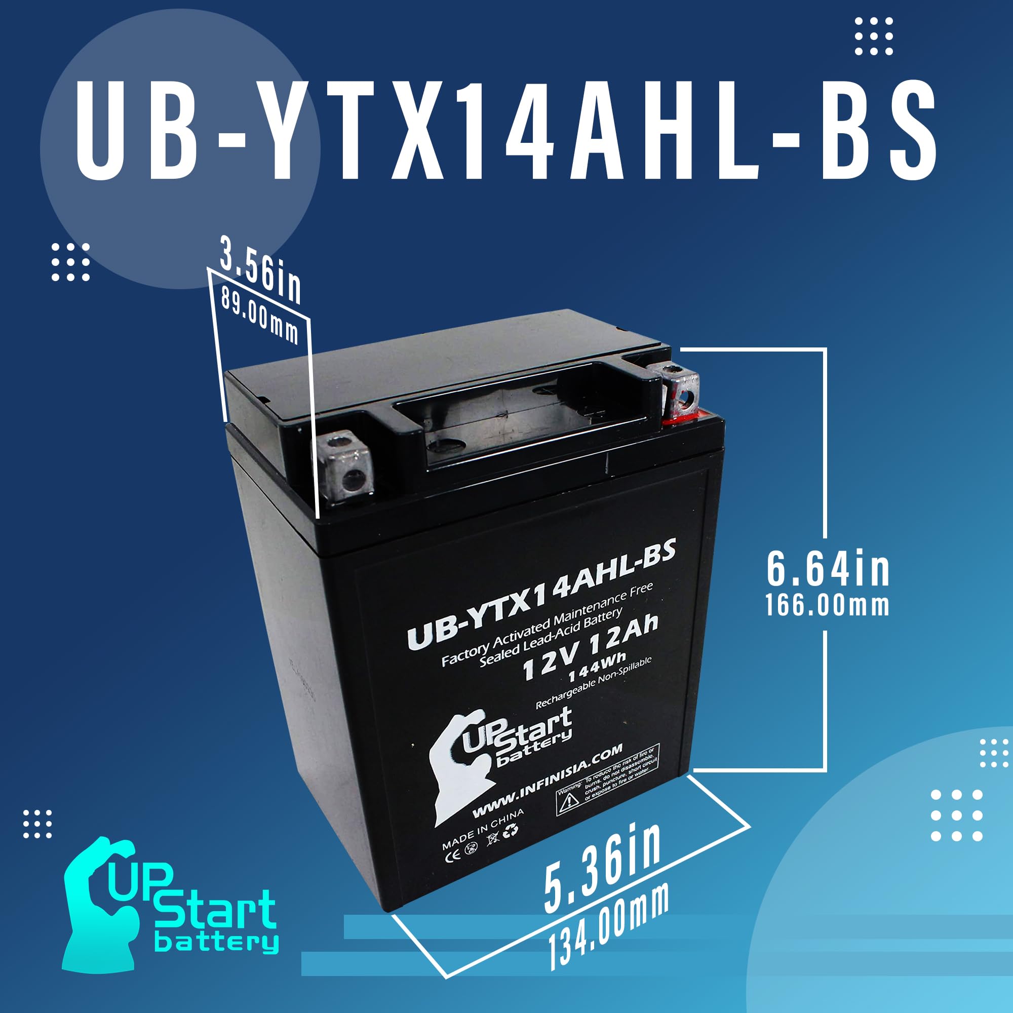 5-Pack UB-YTX14AHL-BS Motorcycle Batteries 12V 12AH - Maintenance Free, Factory Activated Replacement Battery for Ducati Pantah 600CC - Perfect for Long Rides, Off-Road Adventures & Motorcycle Upgrades - UpStart Battery Brand