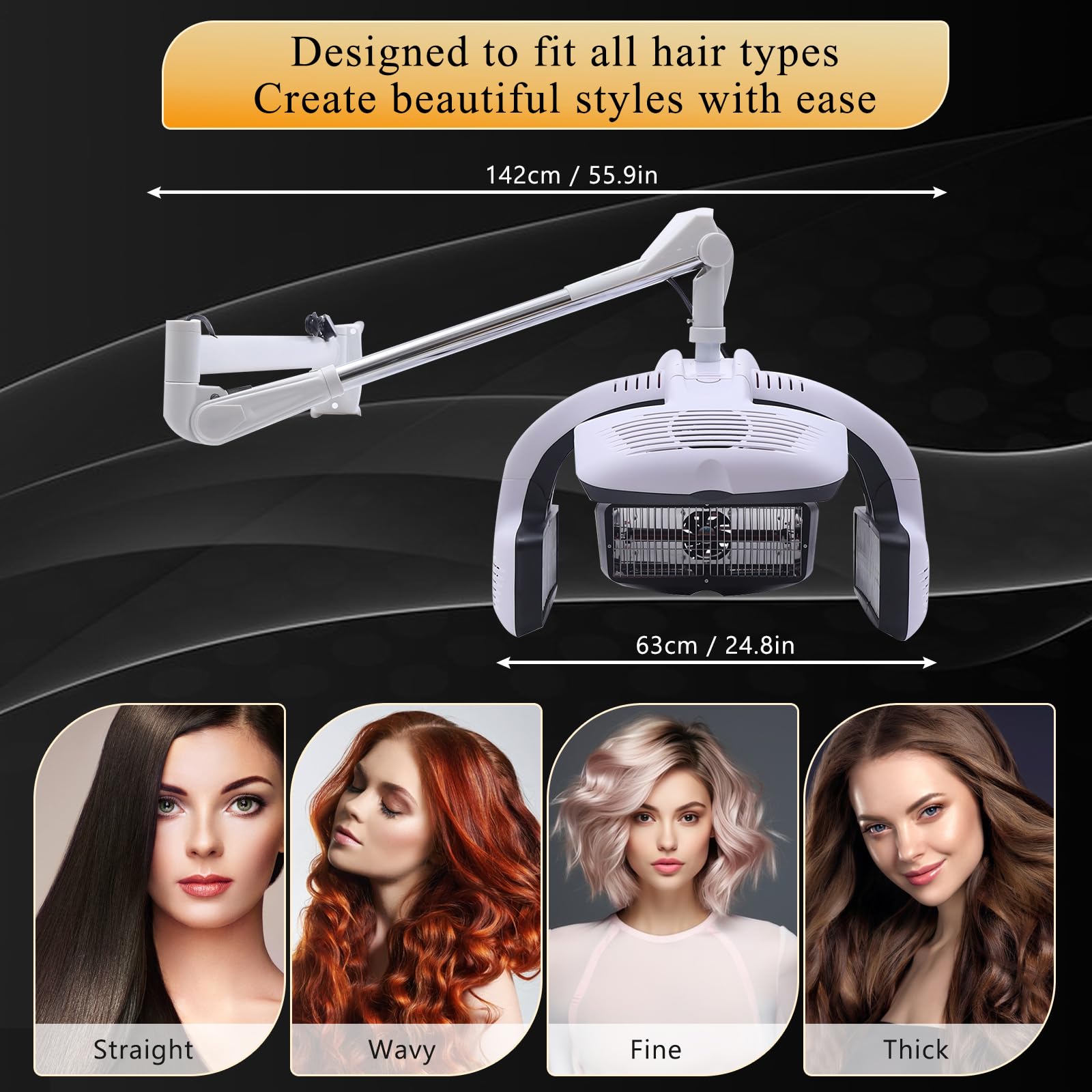Professional 1250W Wall Mounted Hair Dryer with LCD Display & Adjustable Swing Arm - 110V Salon Hair Hood Dryer for Hair Styling & Processing - Perfect for Home & Salon Use
