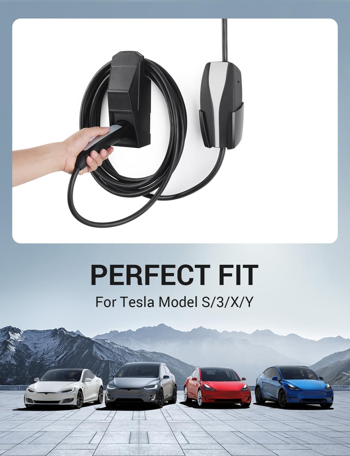 BASENOR Tesla Wall Mount Charger Holder & Cable Organizer for Model 3/Y/S/X & Cybertruck - Includes Chassis Bracket (CA300, Black) - Perfect for Home Garage & Travel Charging Organization