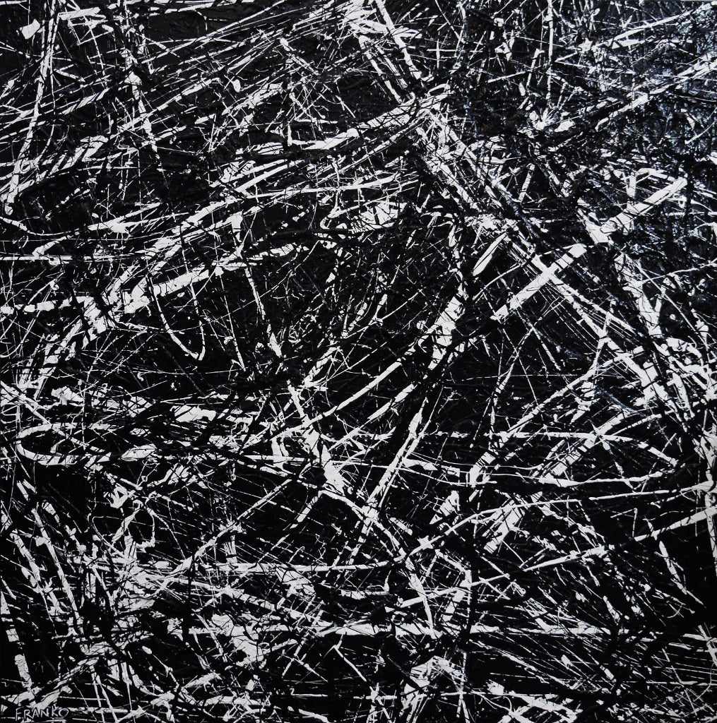 Scattergate 150cm x 150cm Black White Textured Abstract Canvas Wall Art - Modern Home Decor for Living Room, Bedroom & Office