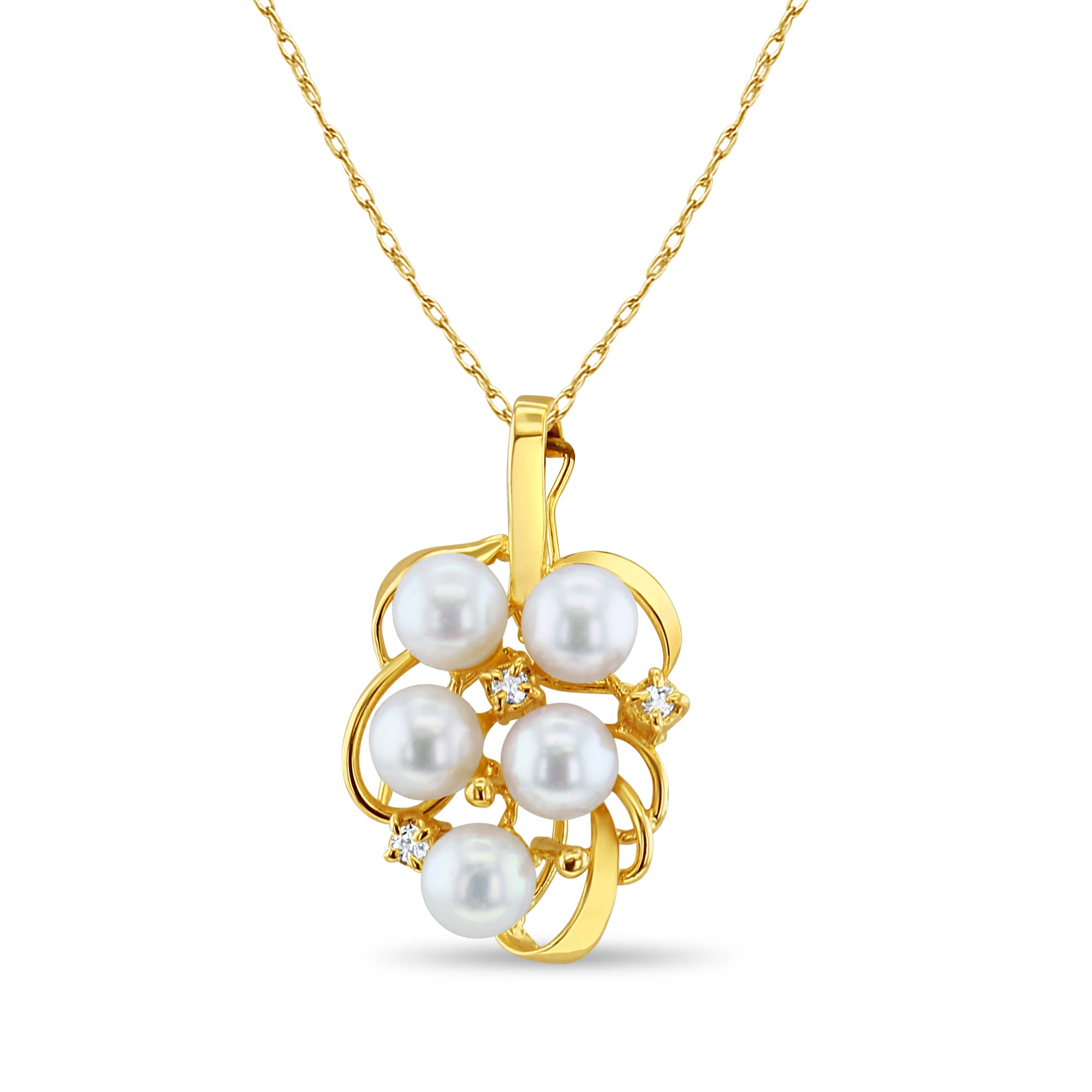 14k Yellow Gold Freshwater Pearl Grape Cluster Necklace with Diamond Accents - Elegant Jewelry for Women, Perfect for Weddings, Parties & Special Occasions