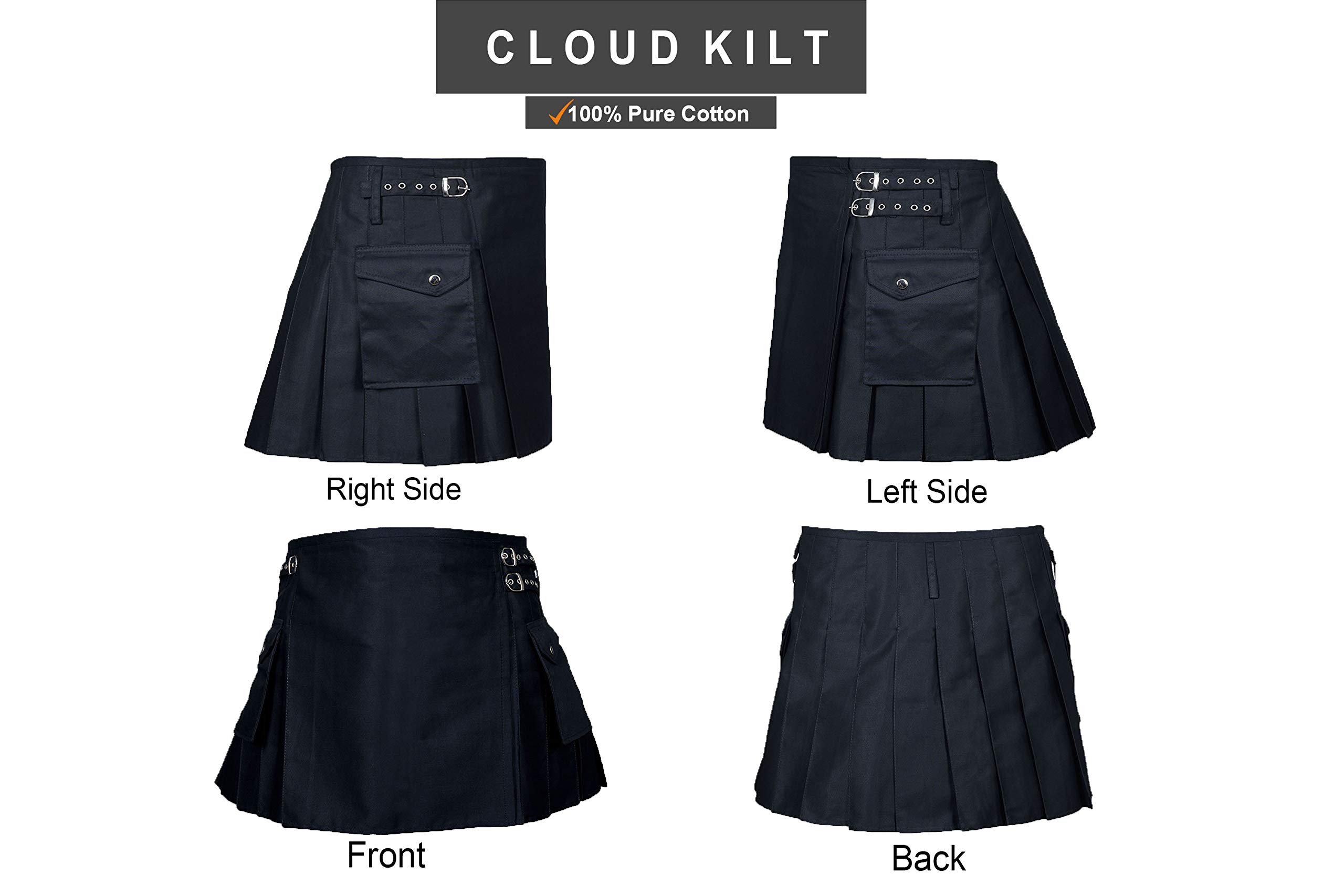 CLOUD KILT | 100% Cotton Women's Traditional Scottish Kilt | Handmade Custom Jeans Kilt in Black | Perfect for Highland Dancing, Renaissance Fairs & Celtic Weddings