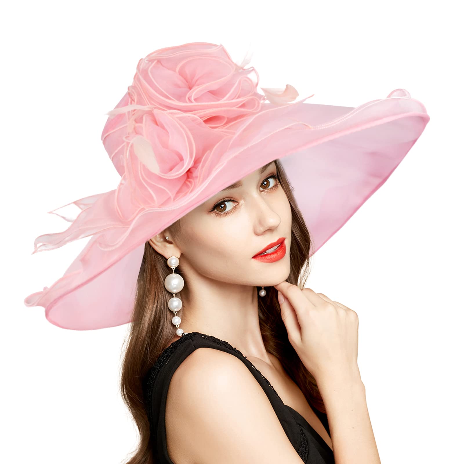 Elegant Derby Hats for Women with Headband Hairpin - Vintage Cloche Kentucky Fascinator Hats for Ladies - Organza Tea Party, Bridal & Church Hats - Perfect for Weddings, Garden Parties & Formal Events