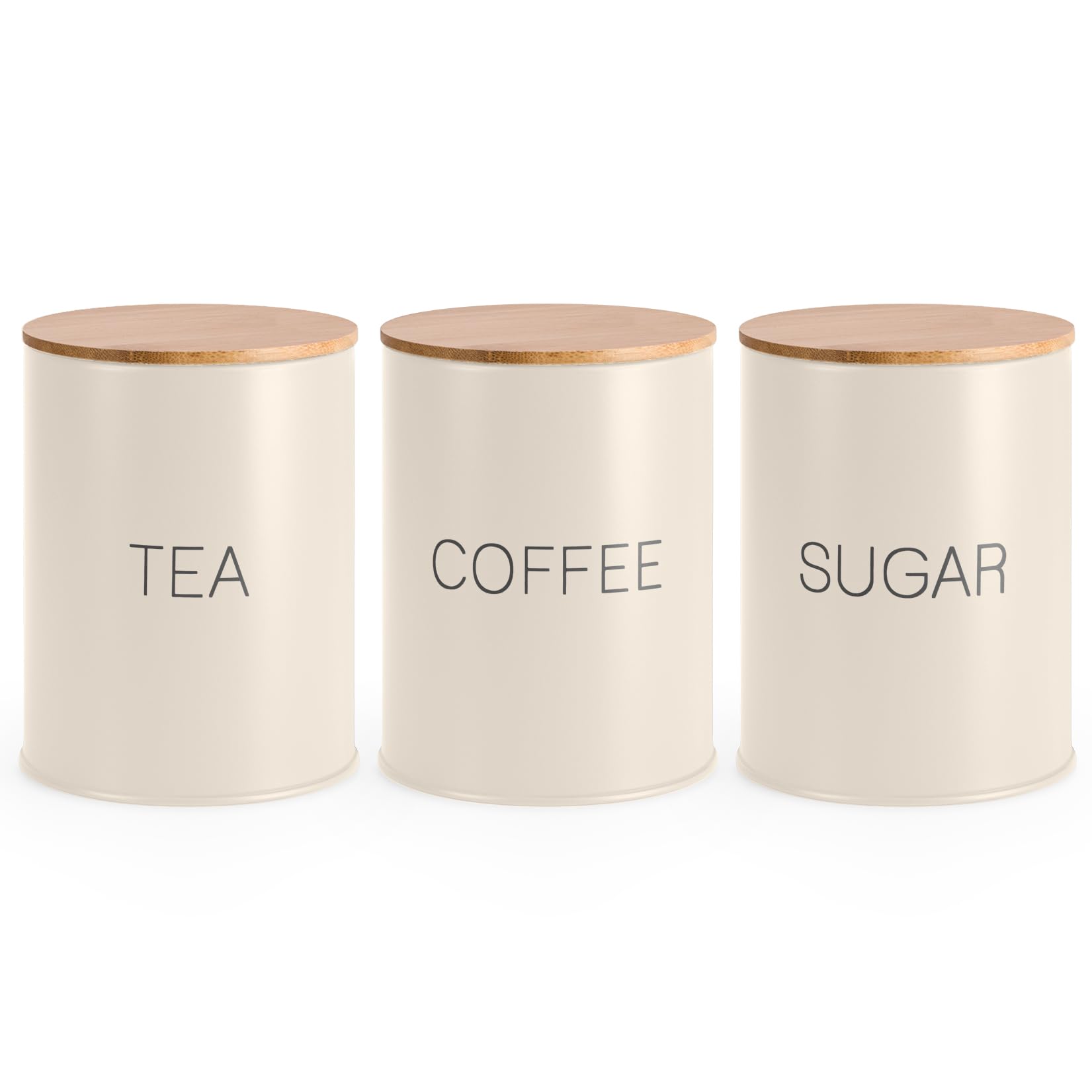 Premium Airtight Tea Sugar Coffee Canisters Set of 3 - Food Storage Containers with Lids - Kitchen Organization for Coffee, Tea, Sugar & Dry Goods - Perfect for Pantry, Office & Home Use