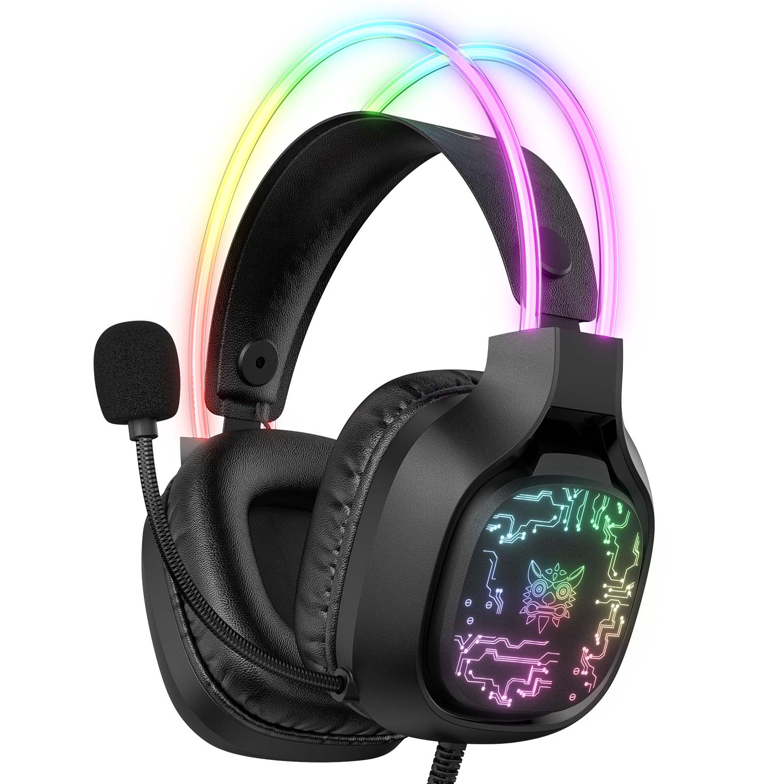 ONIKUMA X22 USB & 3.5mm RGB Gaming Headset with Microphone - Wired PC Headphones for Gaming, Streaming & Work - 1.8m Cable with Dynamic Cool Lighting - Perfect for Fortnite, Call of Duty & Zoom Meetings