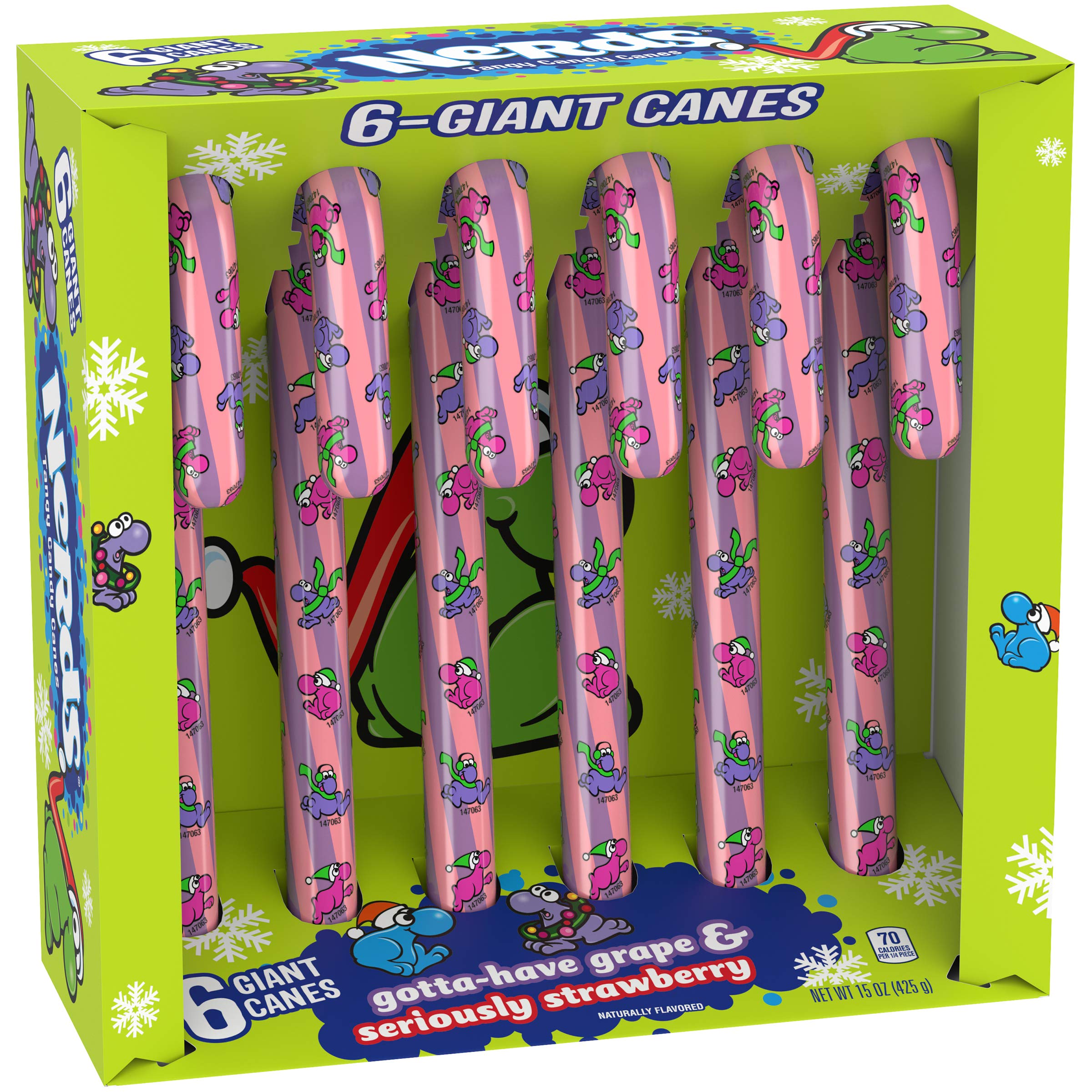 Nerds Giant Holiday Candy Canes - Pack of 6 Large Festive Peppermint Candy Sticks | Perfect for Christmas Stockings, Party Favors & Holiday Decorations