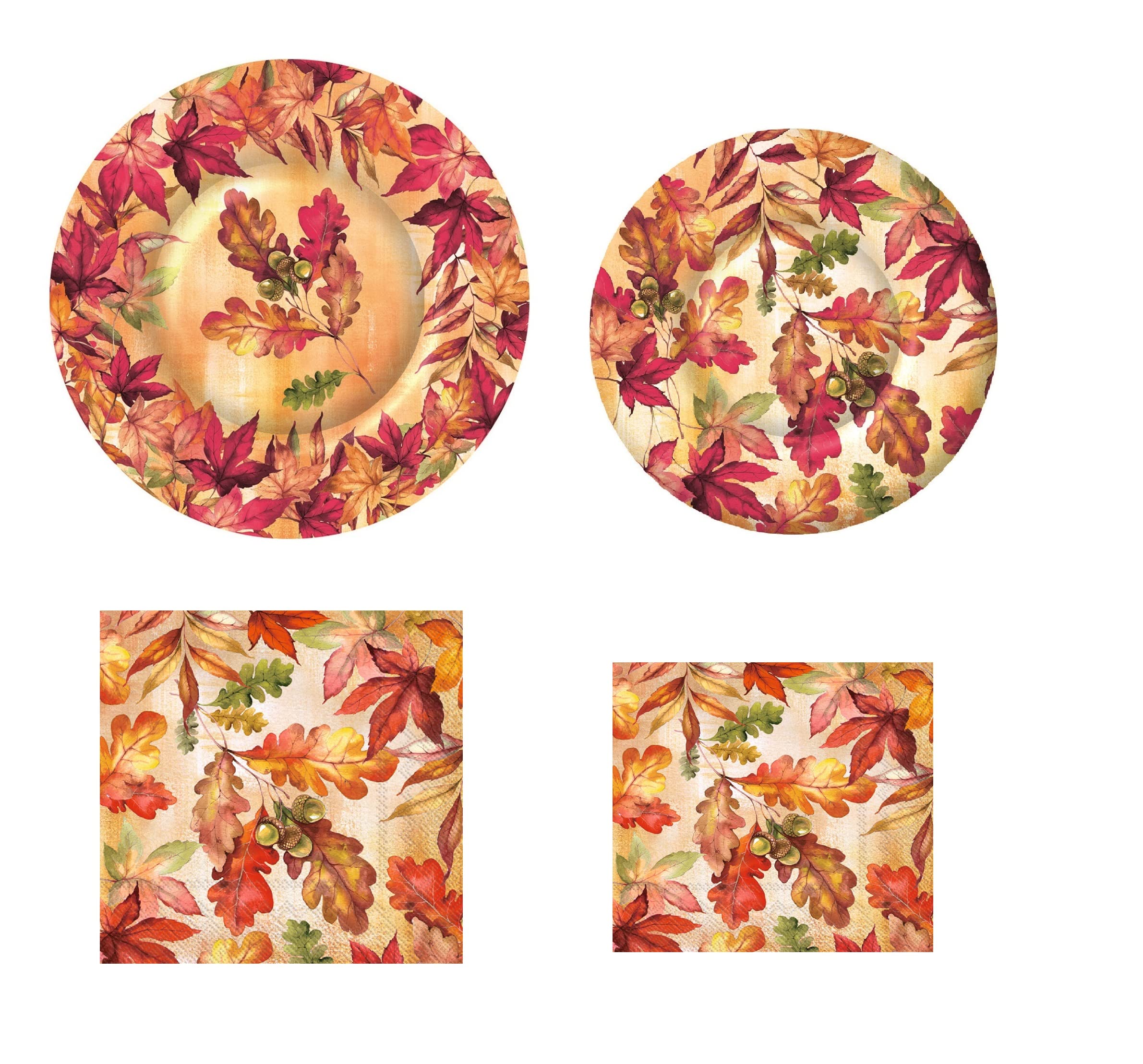 Autumn-Themed Paper Plates and Napkins Set - 72 Pieces (32 Plates, 40 Napkins) for Fall Parties, Thanksgiving, and Seasonal Decorations