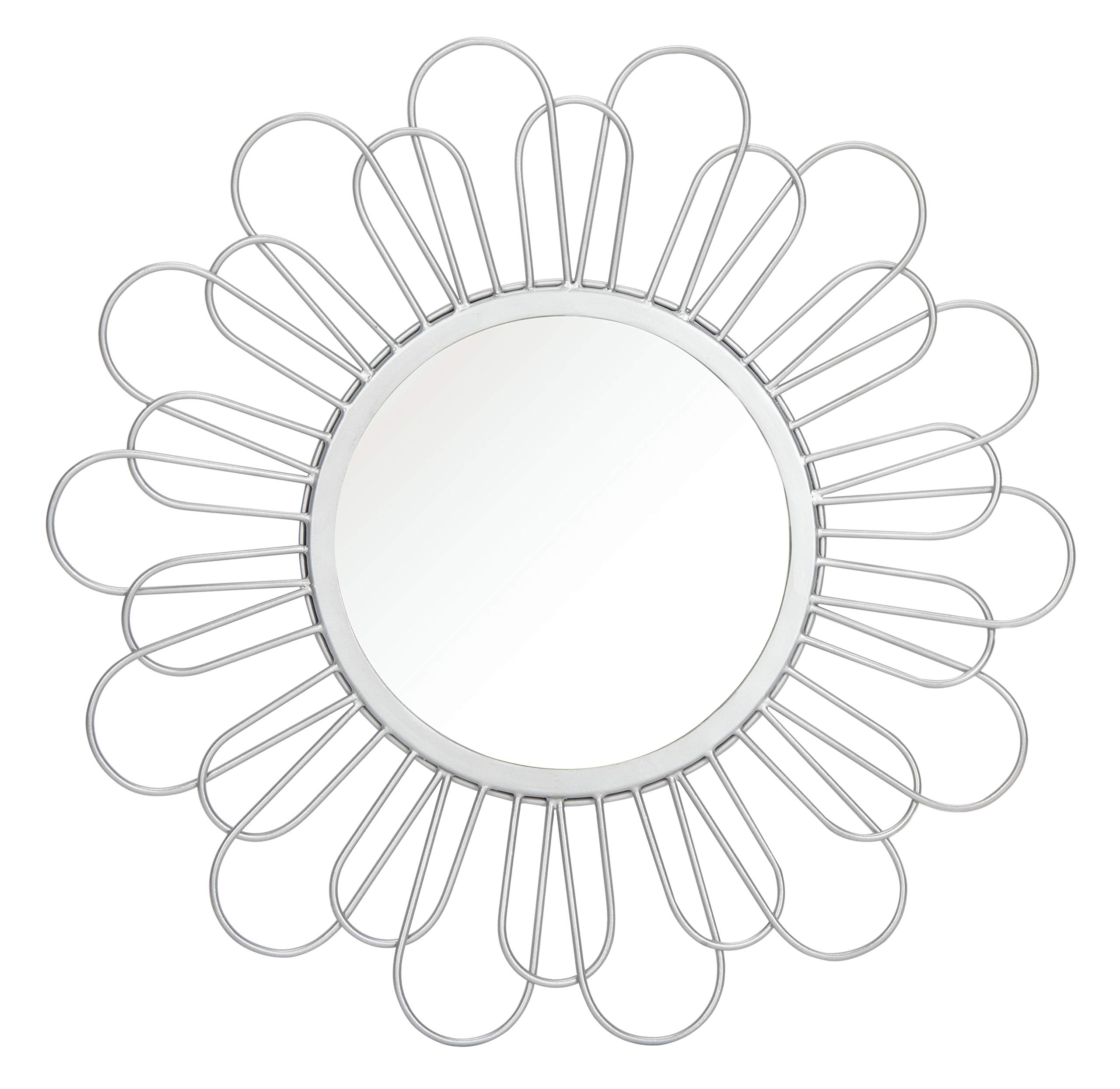 SAFAVIEH Lorence Silver Flower 23-Inch Round Decorative Wall Mirror - Elegant Home Decor for Living Room, Bedroom, or Entryway