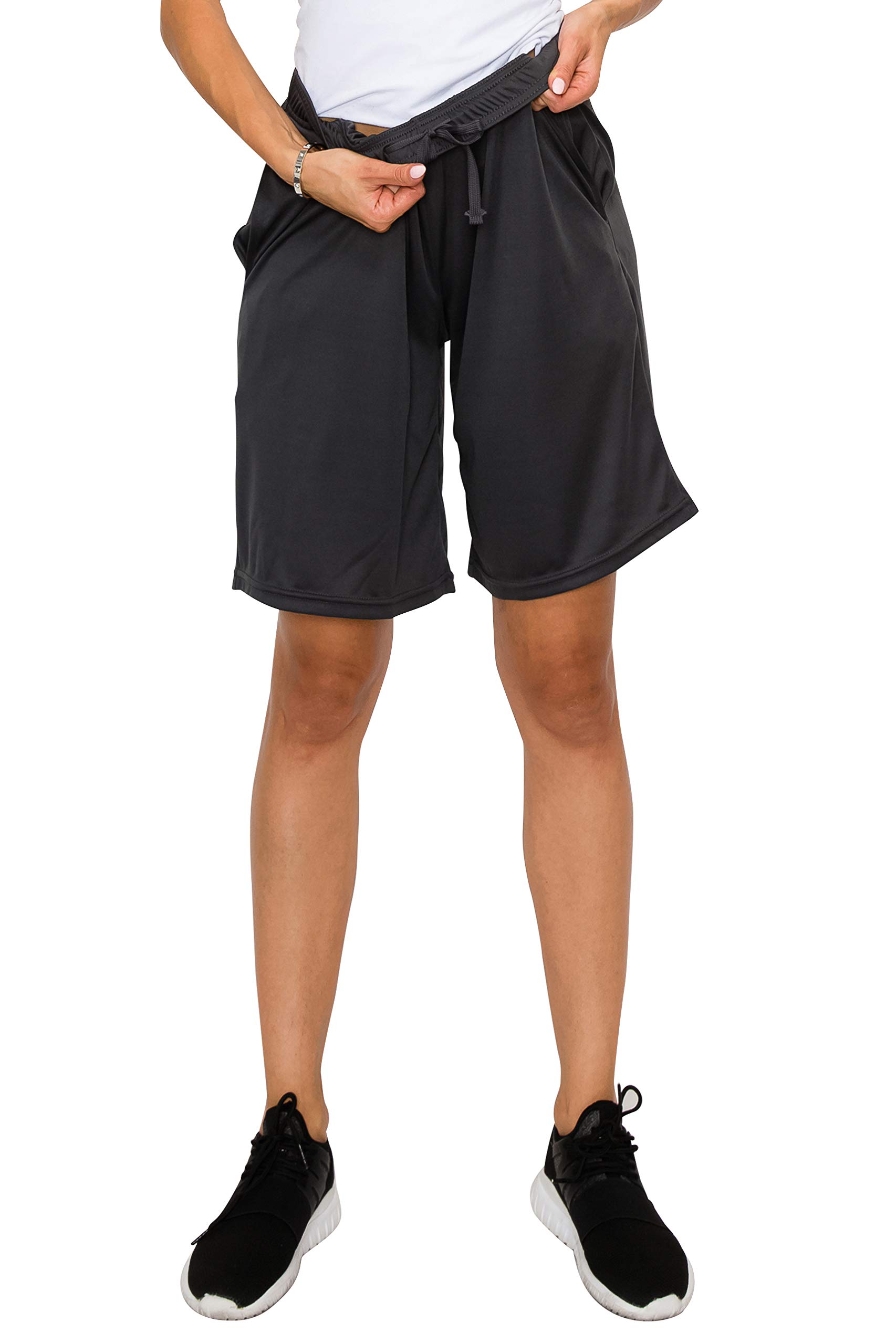 EttelLut Women's Athletic Shorts - Knee Length Loose Fit Gym Shorts with Side Pockets & Adjustable Drawstring - Perfect for Running, Yoga, Workout & Casual Wear