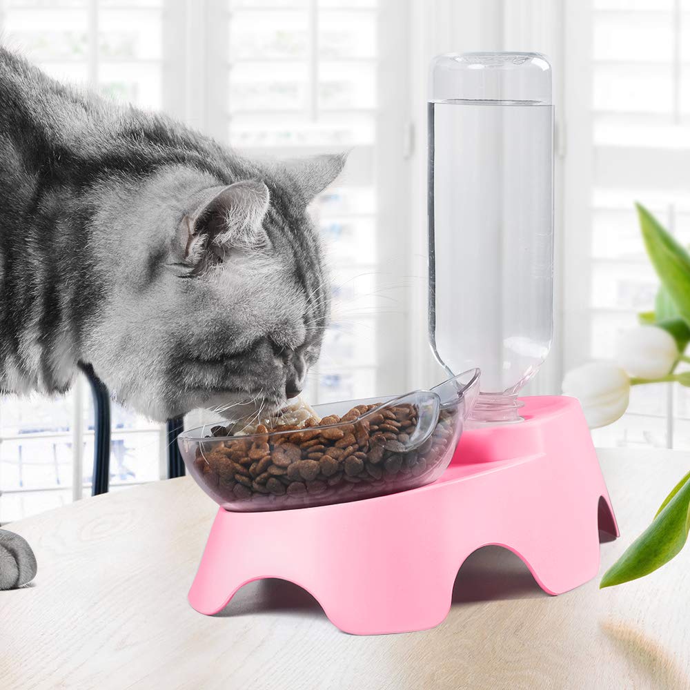 MILIFUN Double Dog Cat Bowls - 15° Tilted Pet Food and Water Bowl Set with Automatic Waterer Bottle for Small & Medium Dogs & Cats - Perfect for Home, Travel, and Outdoor Use