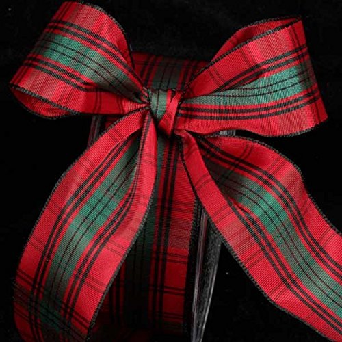 Red, Black & Green French Plaid Wired Craft Ribbon - 1.5 Inch x 27 Yards for DIY Gift Wrapping, Holiday Decorations & Scrapbooking Projects