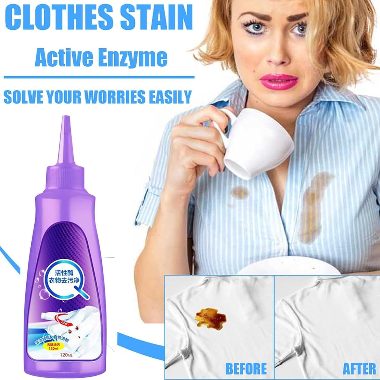 KESI Active Enzyme Laundry Stain Remover - Powerful Clothing Stain Treatment for Grease, Oil & Tough Stains | Deep Cleaning Detergent for All Textiles & White Shirt Protection (1 Pack) | Ideal for Home Laundry, Travel & Stain Emergency