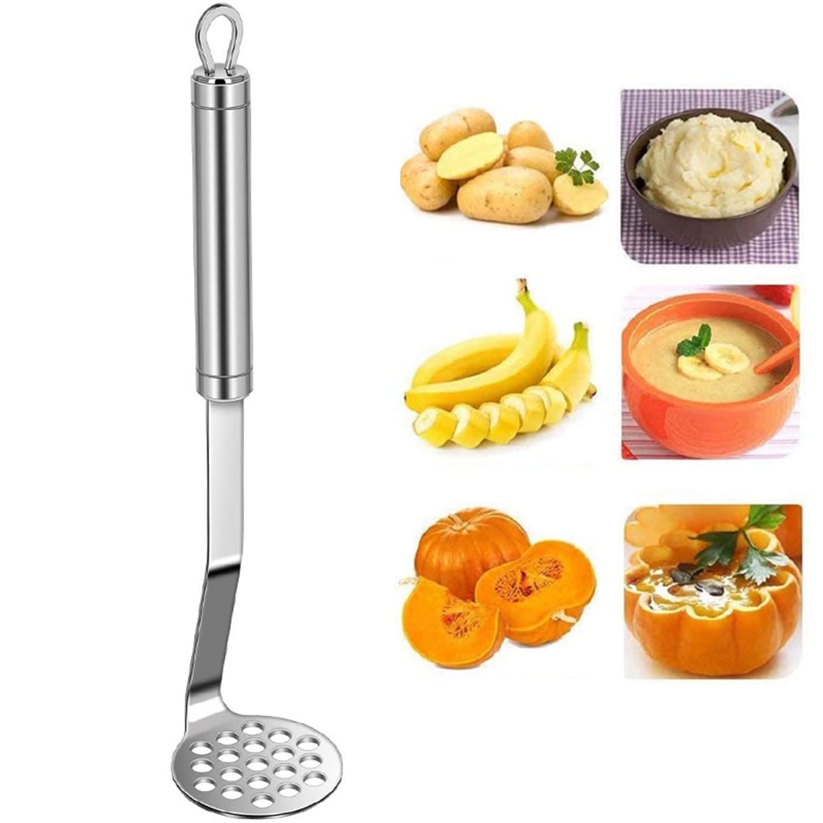 Premium Stainless Steel Potato Masher - Heavy Duty Kitchen Utensil for Mashing Potatoes, Baby Food, Beans, Vegetables & Meat | Ideal for Cooking, Baking & Meal Prep | Dishwasher Safe & Ergonomic Handle