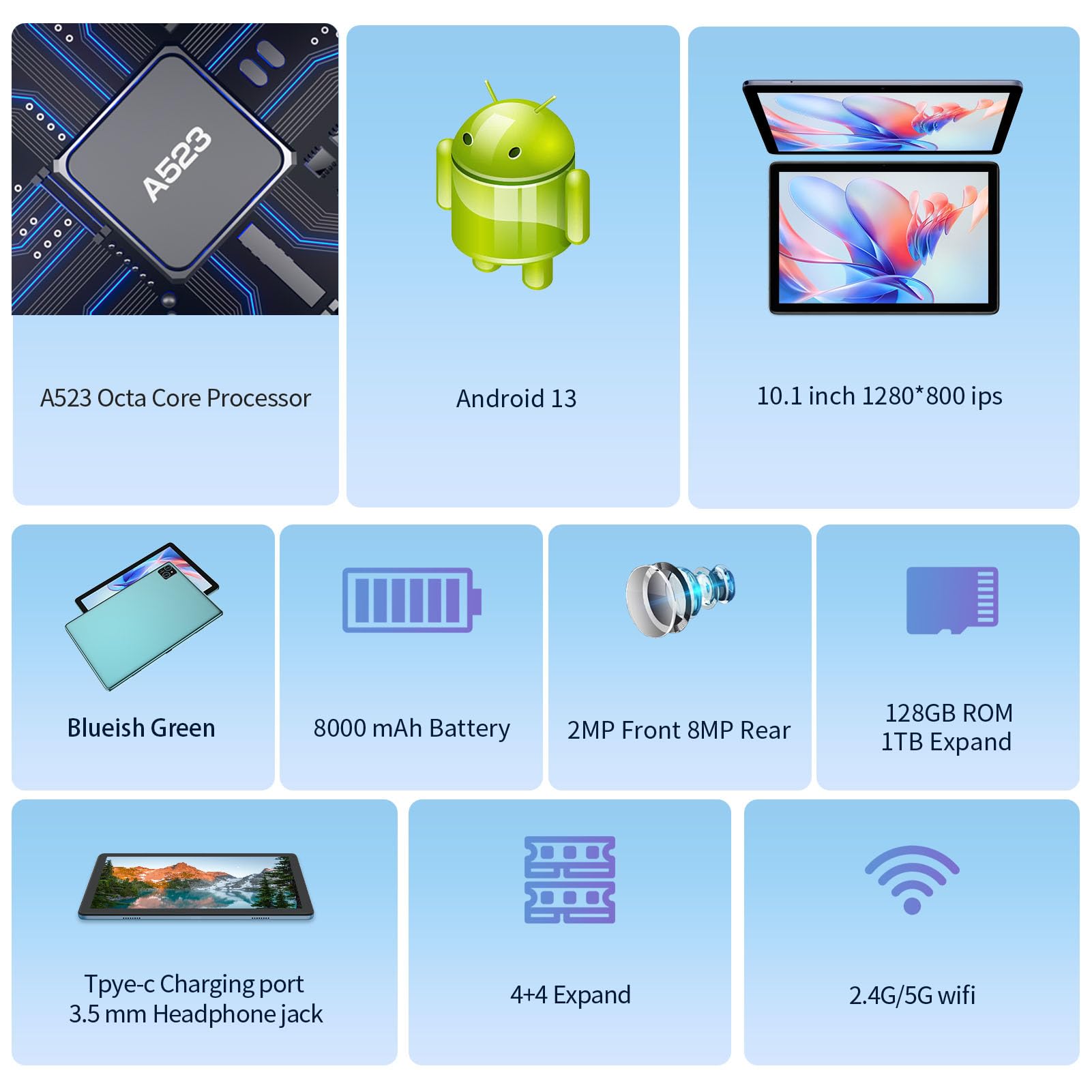 PRITOM 10 Inch Android 13 Tablet - 3-in-1 Bundle with Keyboard & Mouse, 8GB RAM (4+4), 128GB Storage (Expandable to 1TB), 8000mAh Battery, WiFi 6, Bluetooth, Quad Core Processor - Perfect for Work, Study, Gaming & Entertainment