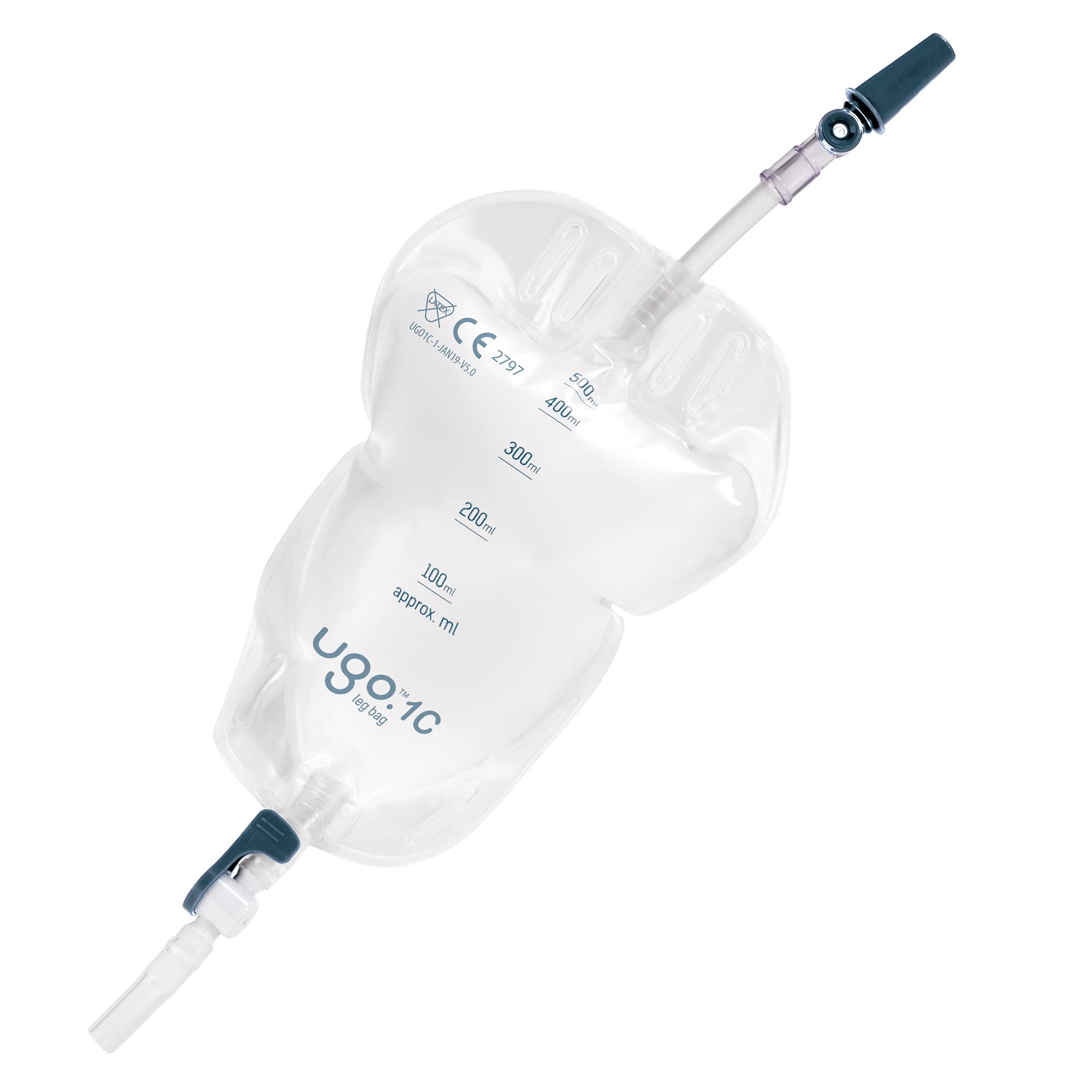 Ugo Leg Bags (10 Pack) - 500ml Urine Drainage Catheter Bags with Soft Fabric Backing, Natural Leg-Shape Design & Lever Tap - Ideal for Post-Surgery, Travel & Daily Use (Ugo 1C, Short Tube)