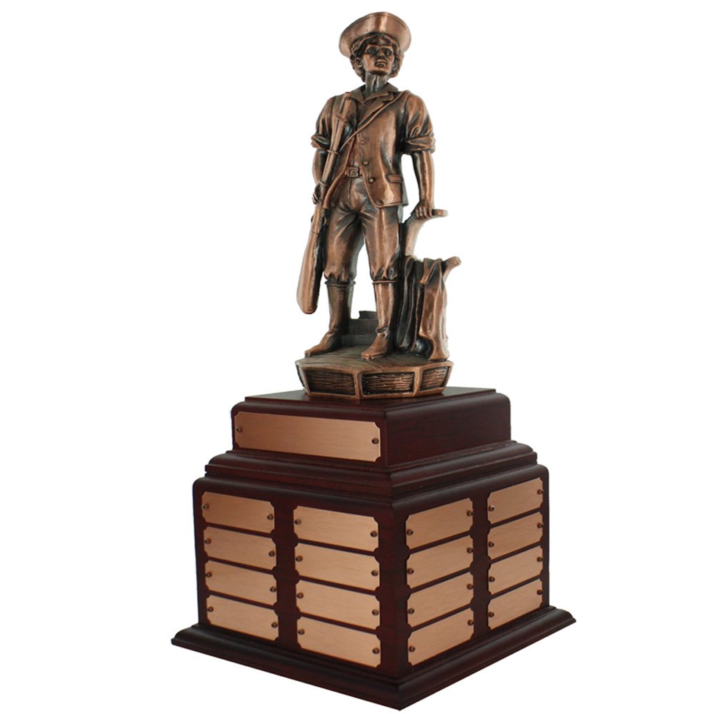 Customizable Minuteman Bronze Perpetual Trophy with Rosewood Base & 32 Engraving Plates - Personalized Awards for Corporate Recognition, Sports Achievements & Retirement Gifts